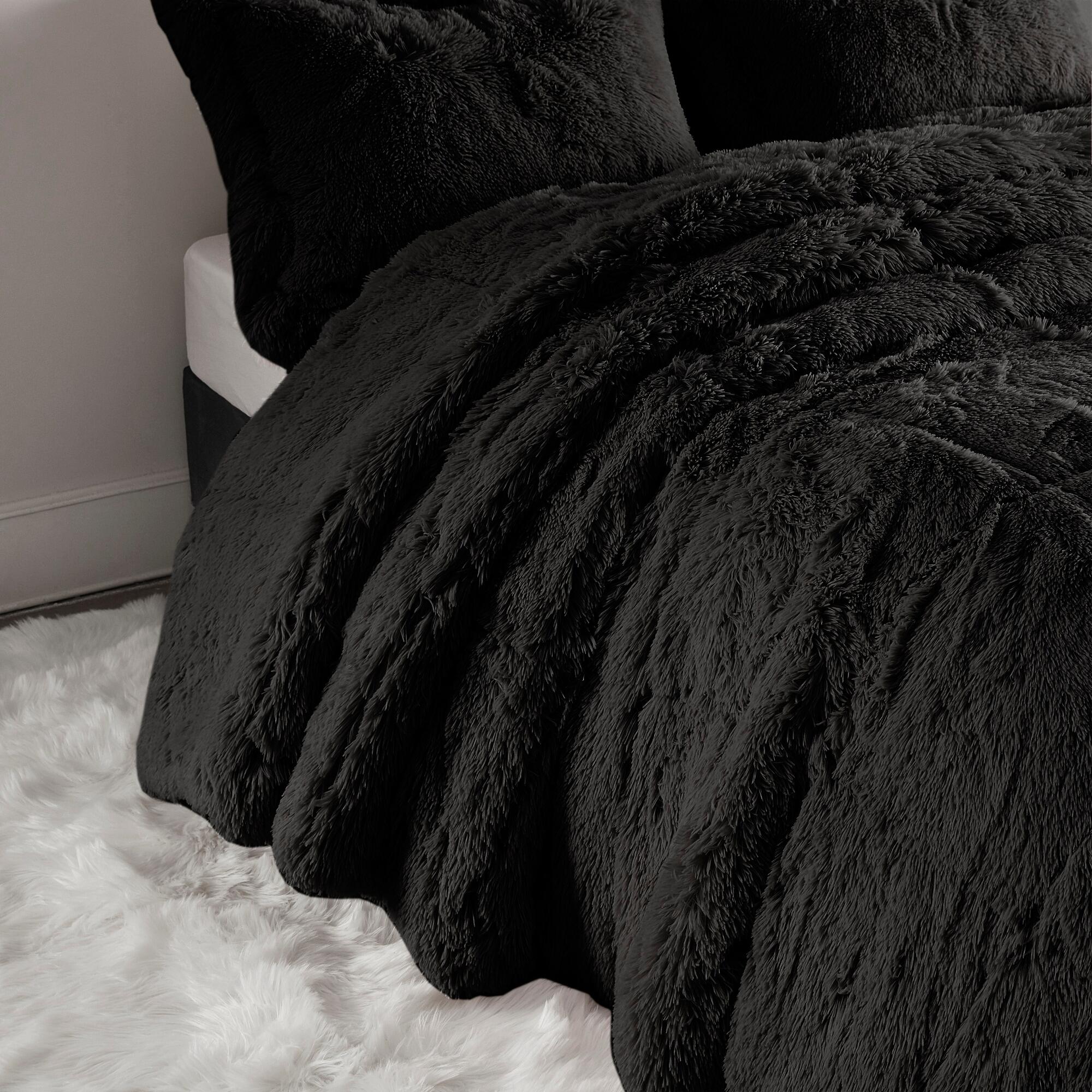 Intelligent Design Malea Twin/Twin XL Shaggy Long Fur Comforter Mini Set, Black, large