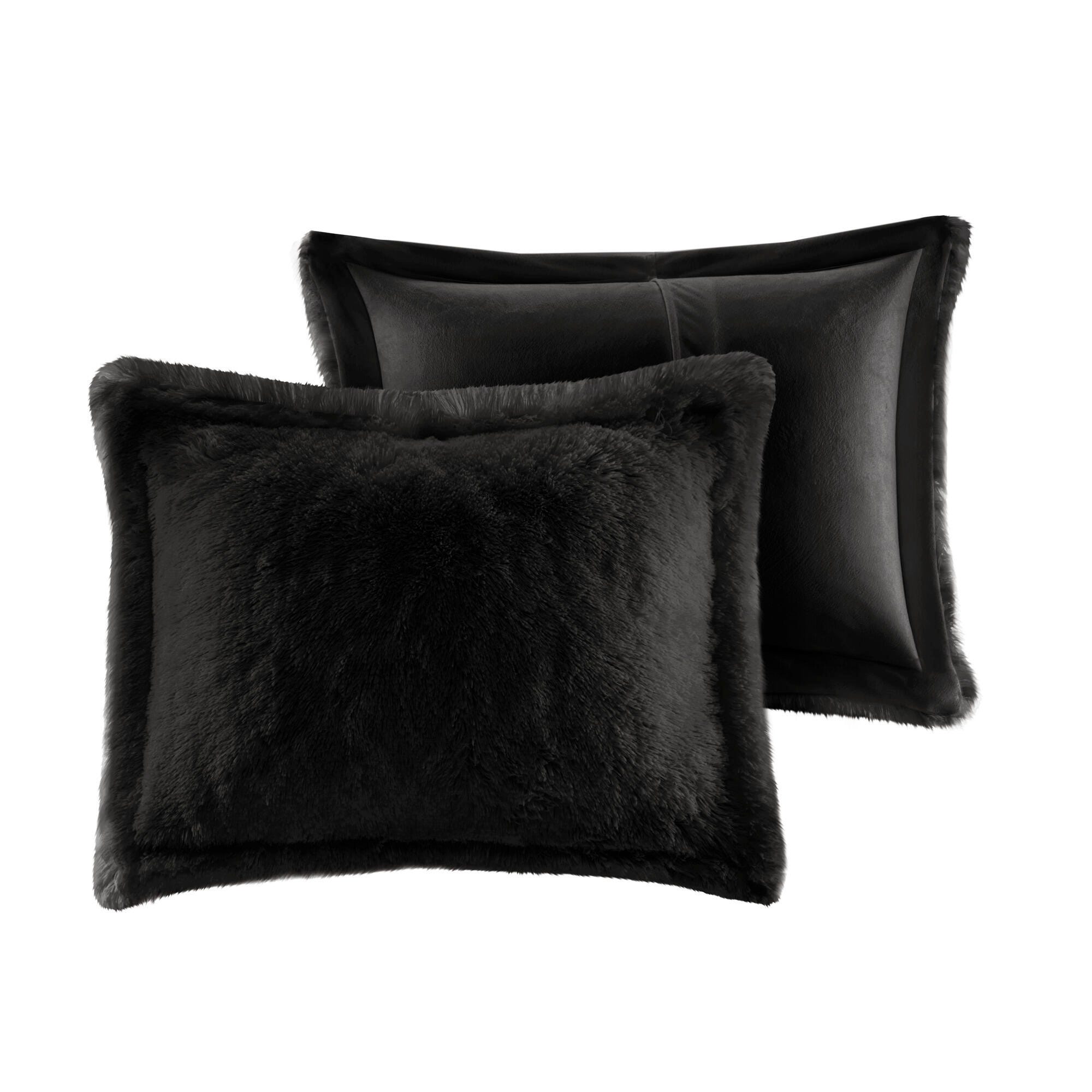 Intelligent Design Malea Full/Queen Shaggy Long Fur Comforter Mini Set, Black, large