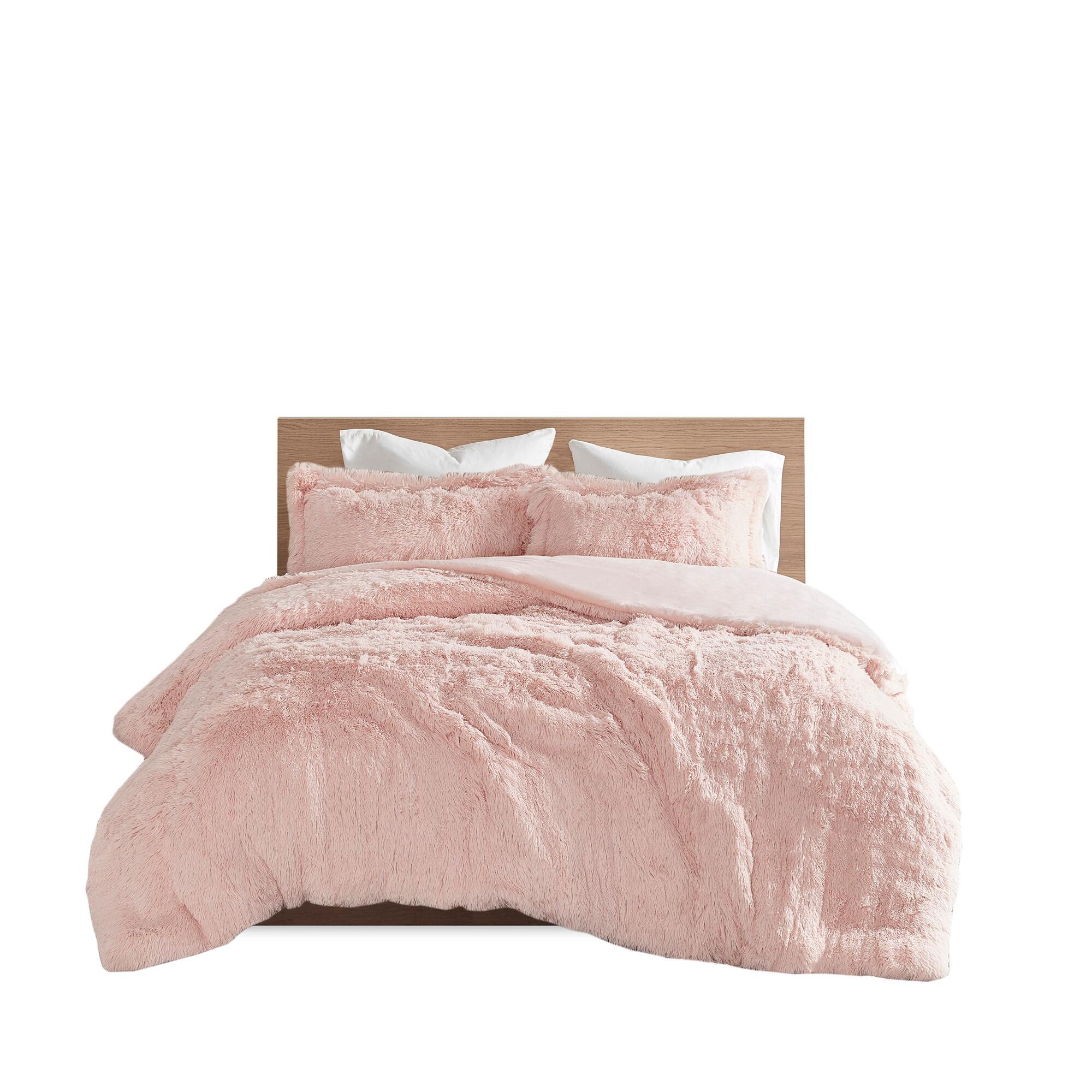Intelligent Design Malea King Shaggy Fur Duvet Cover Set, Blush, large