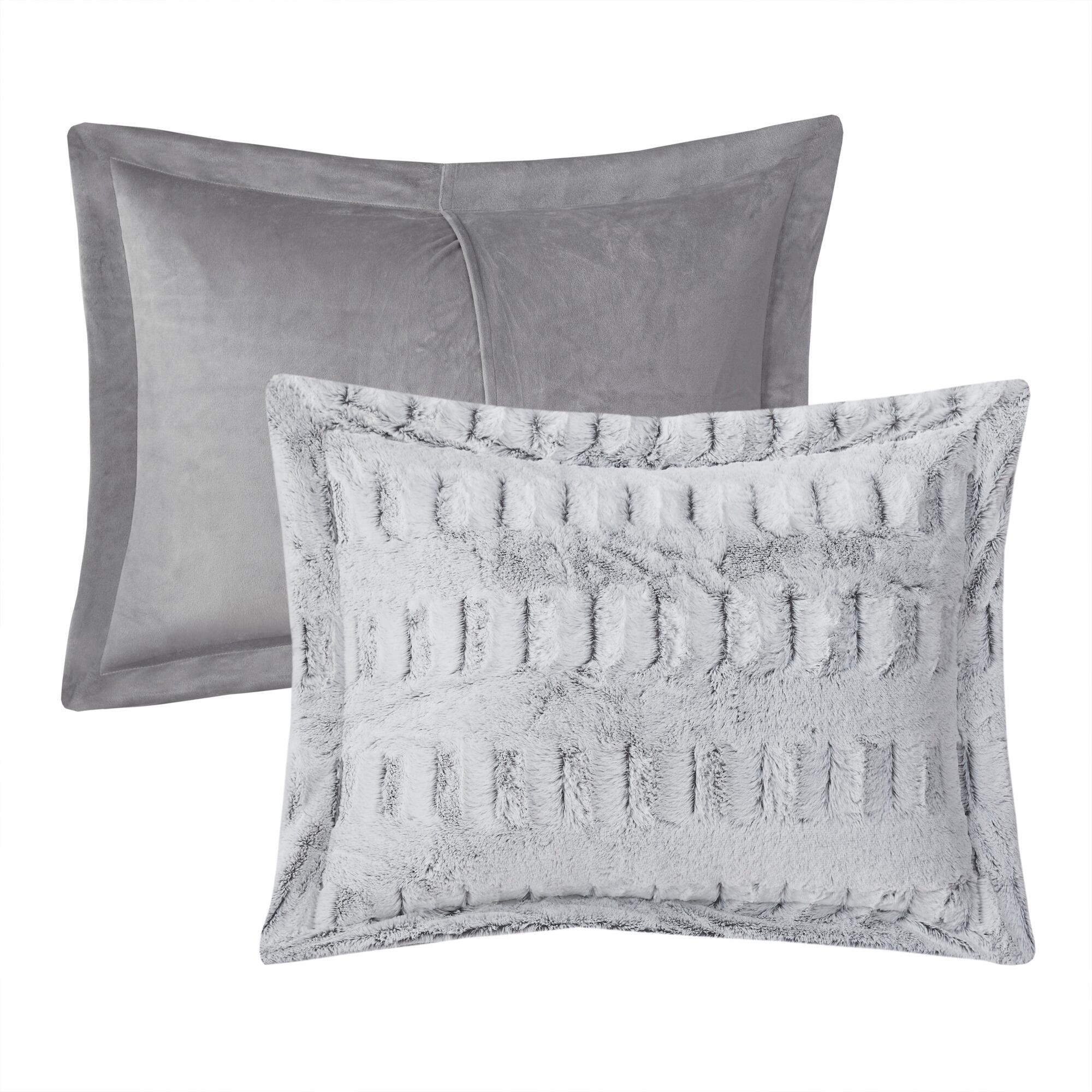Madison Park Margot Gia Twin/Twin XL Back Print Long Fur Comforter Mini Set, Gray, large