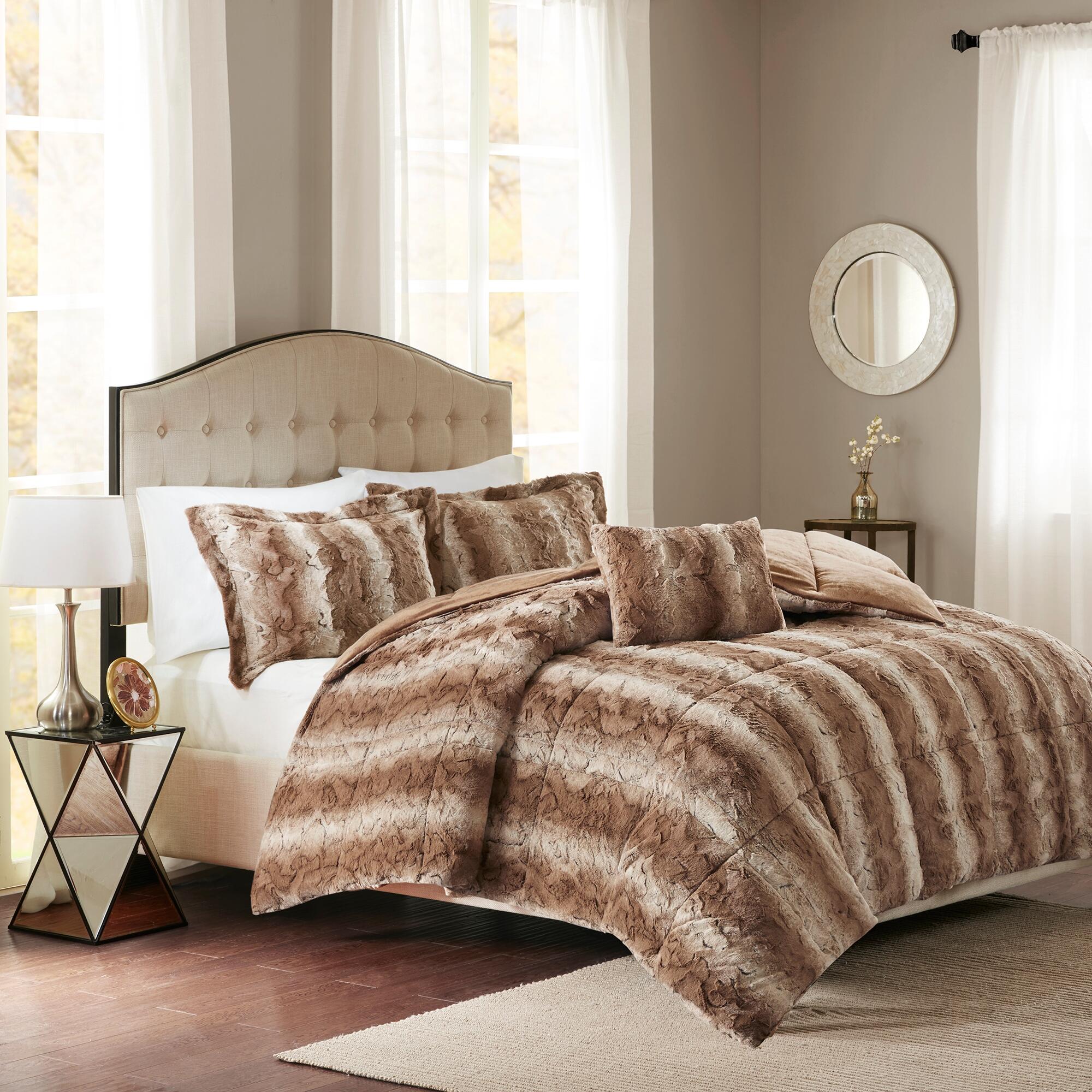 Madison Park Marselle Zuri King 4 Piece Faux Fur Comforter Set, Tan, large