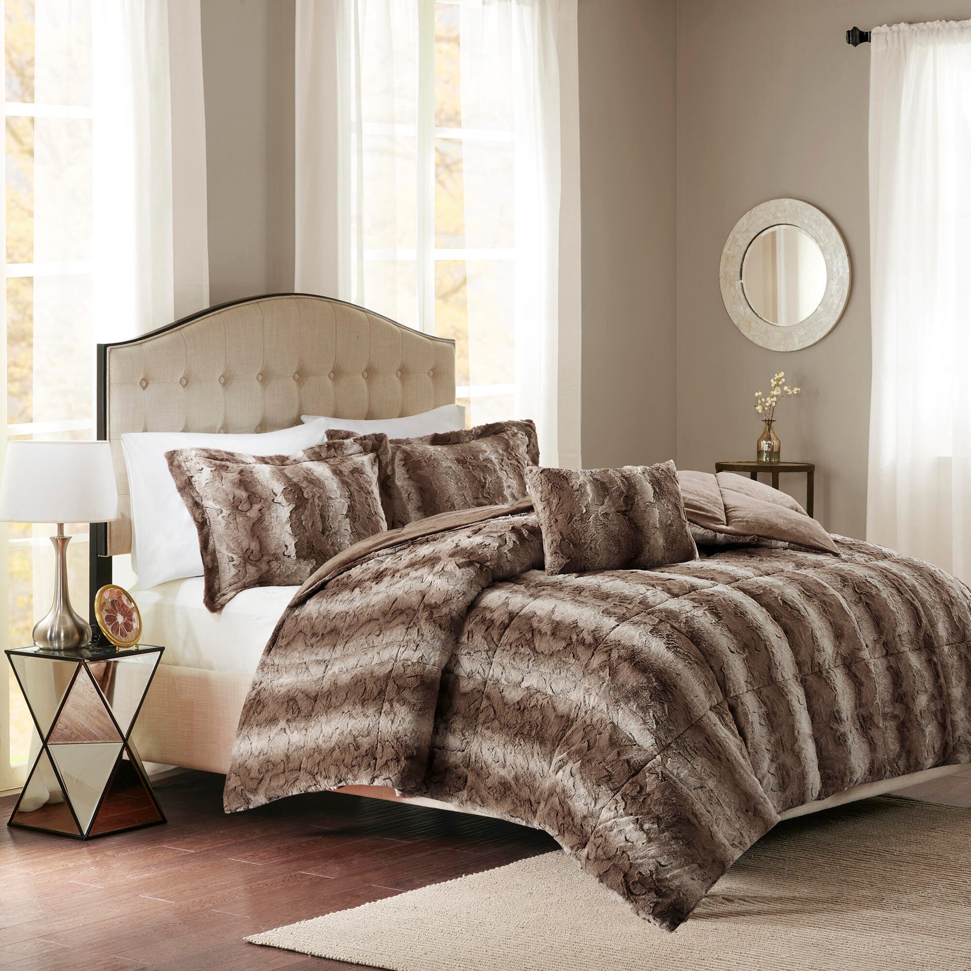 Madison Park Zuri Full/Queen 4 Piece Faux Fur Comforter Set, Chocolate, large