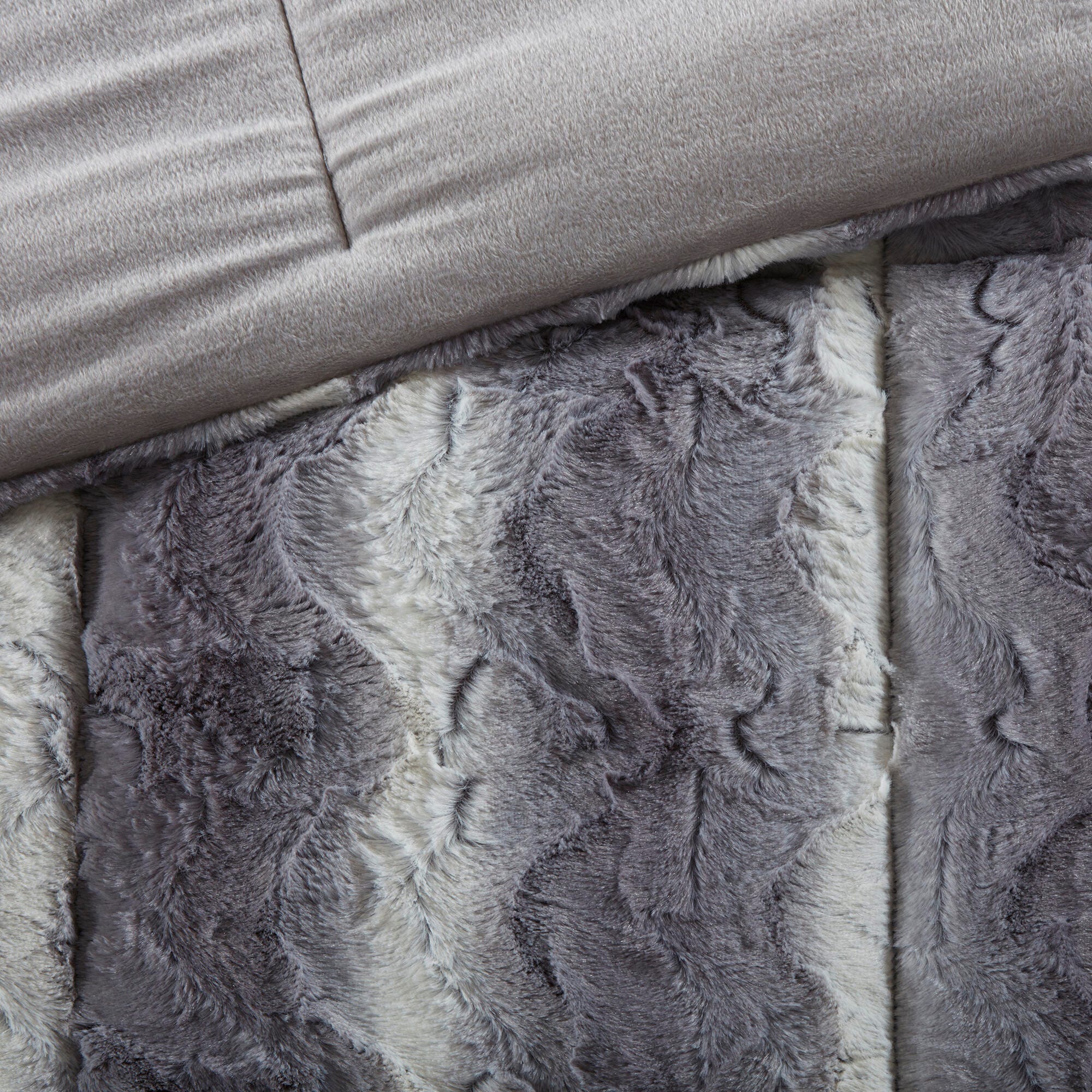 Madison Park Marselle Zuri Full/Queen 4 Piece Faux Fur Comforter Set, Gray, large