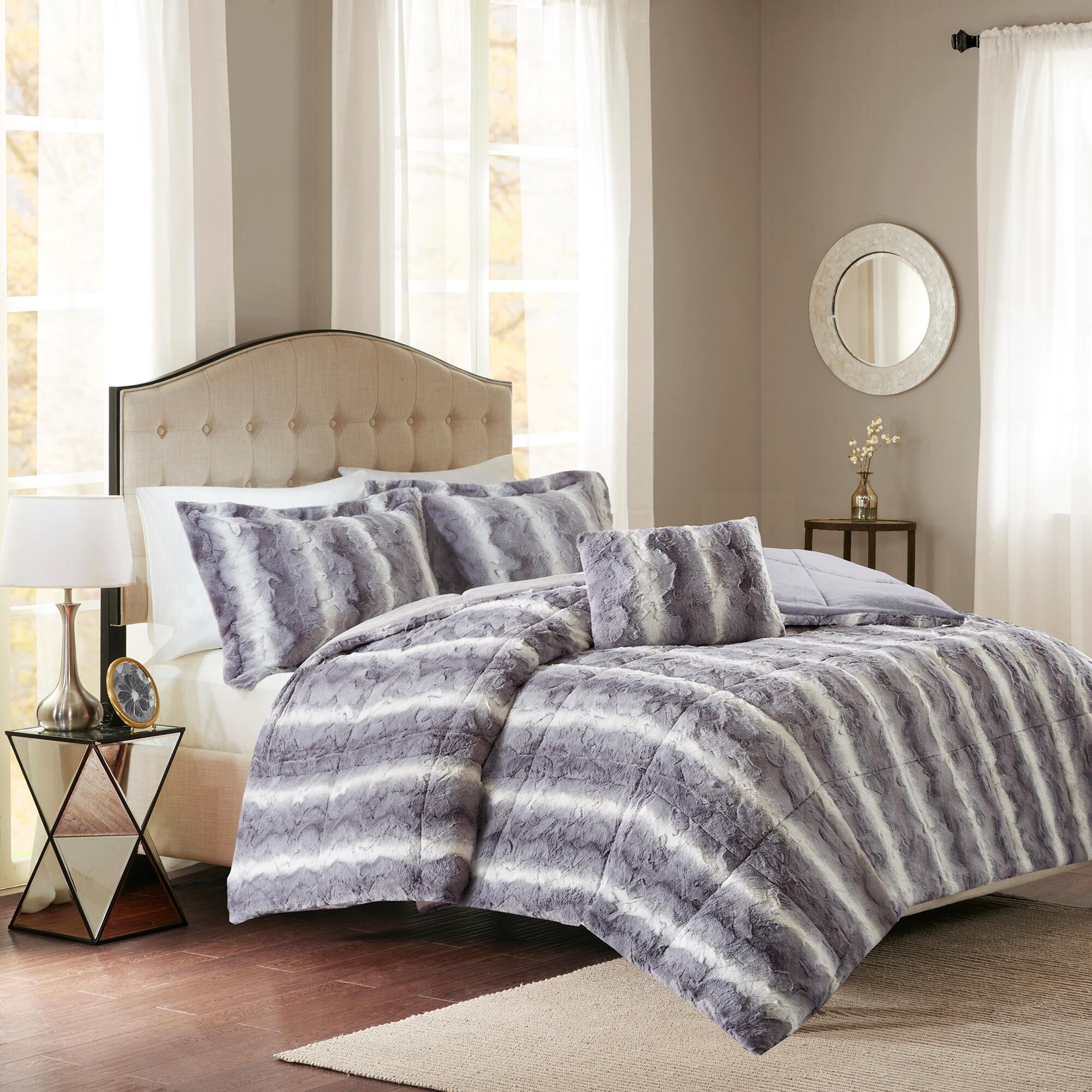 Madison Park Marselle Zuri King 4 Piece Faux Fur Comforter Set, Gray, large