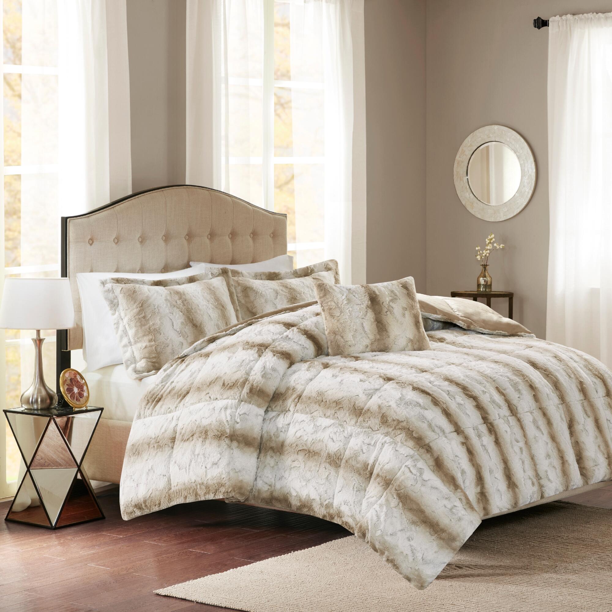 Madison Park Zuri King 4 Piece Faux Fur Comforter Set, Sand, large
