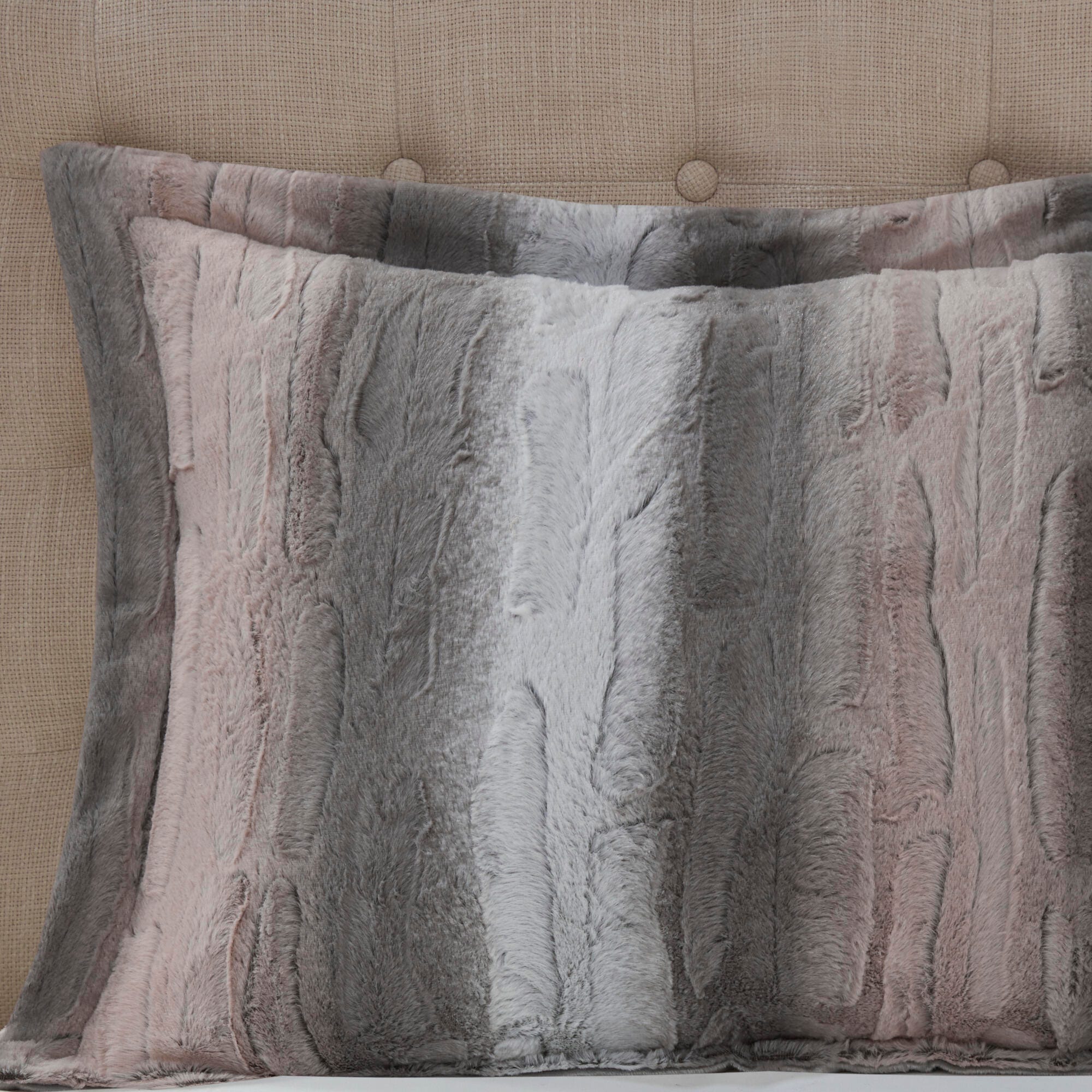 Madison Park Marselle Zuri/Zuri Full/Queen 4 Piece Faux Fur Comforter Set, Blush/Gray, large