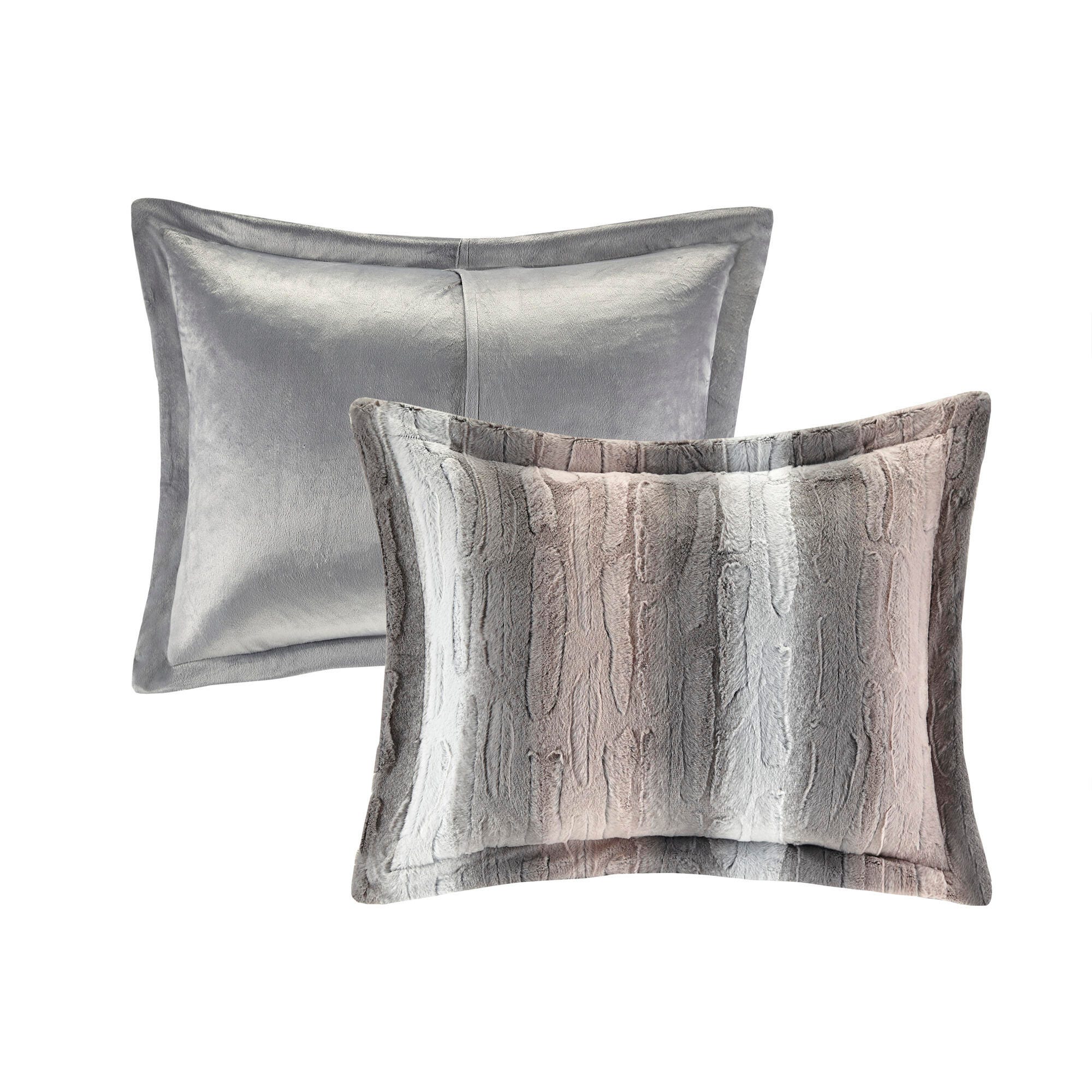 Madison Park Marselle Zuri/Zuri Full/Queen 4 Piece Faux Fur Comforter Set, Blush/Gray, large