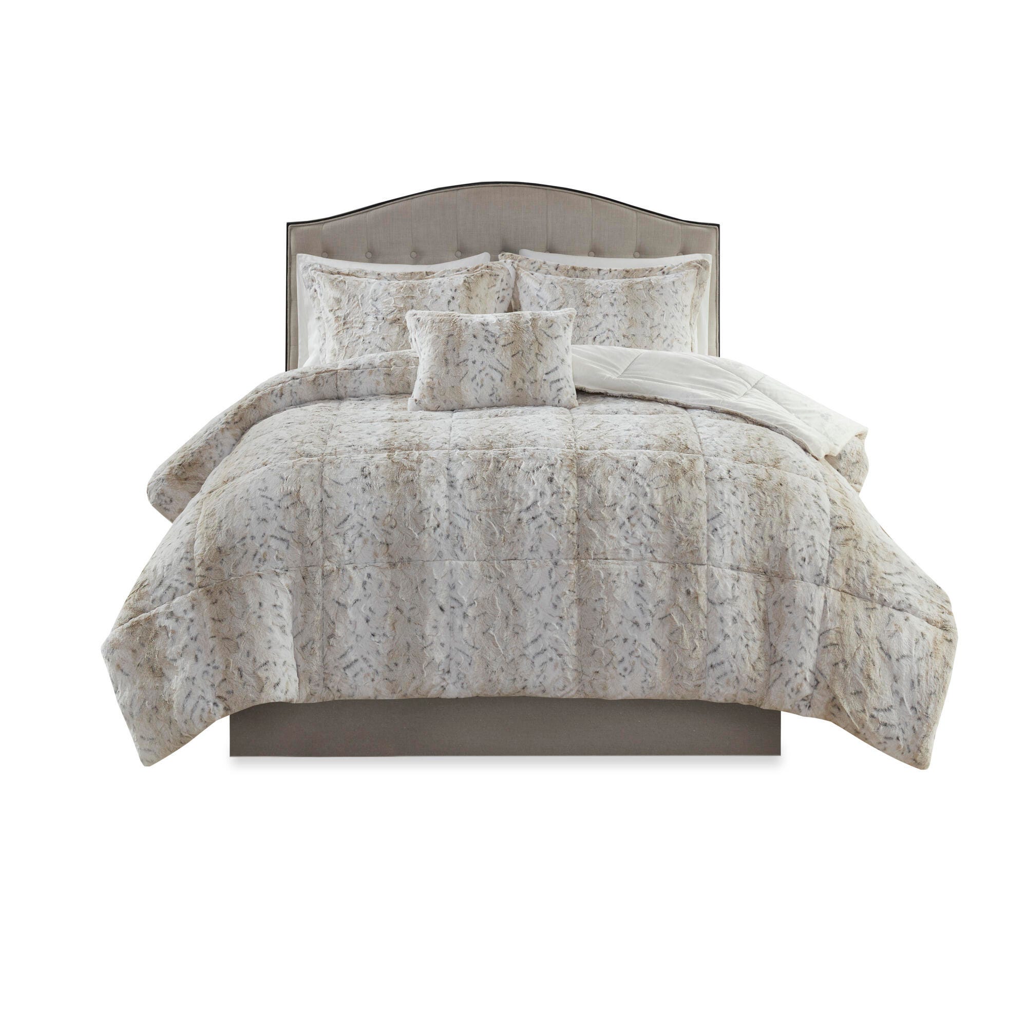 Madison Park Zuri Full/Queen 4 Piece Faux Fur Comforter Set, Snow Leopard, large
