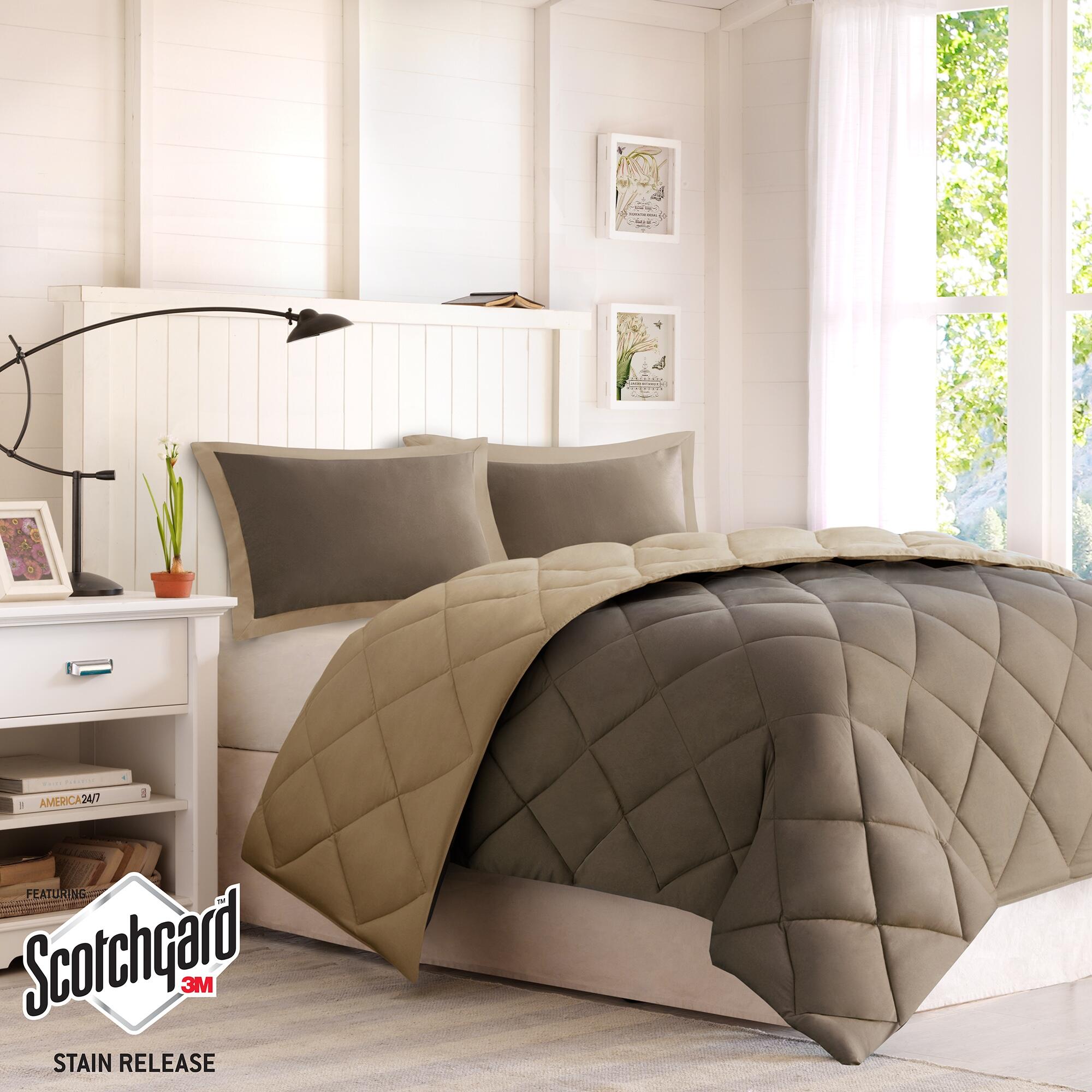 Madison Park Essentials Larkspur King 3M Scotchgard Diamond Quilting Reversible Down Alternative Comforter Set, Brown/Sand, large