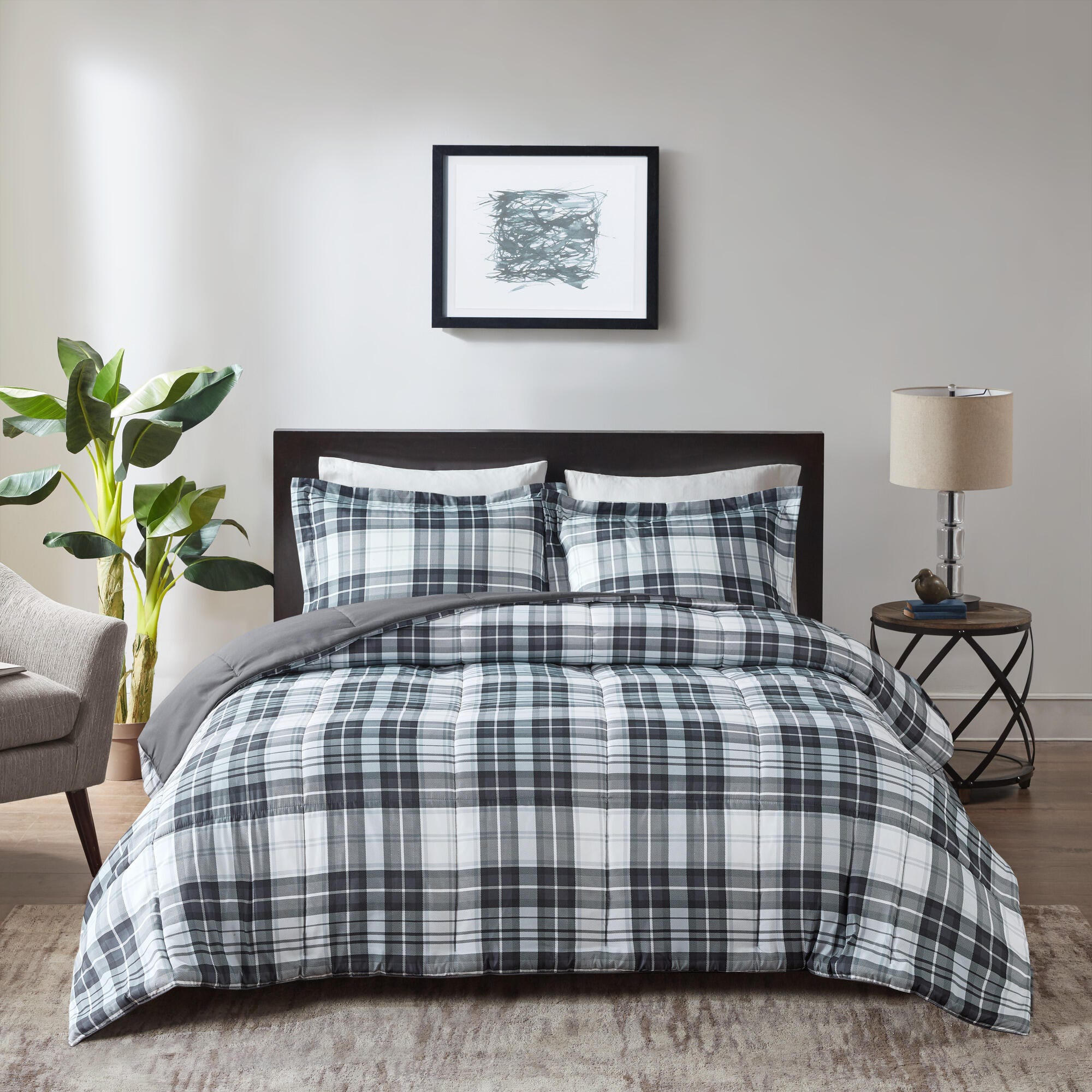 Madison Park Essentials Parkston King/California King 3M Scotchgard Down Alternative All Season Comforter Set, Black/White, rollover
