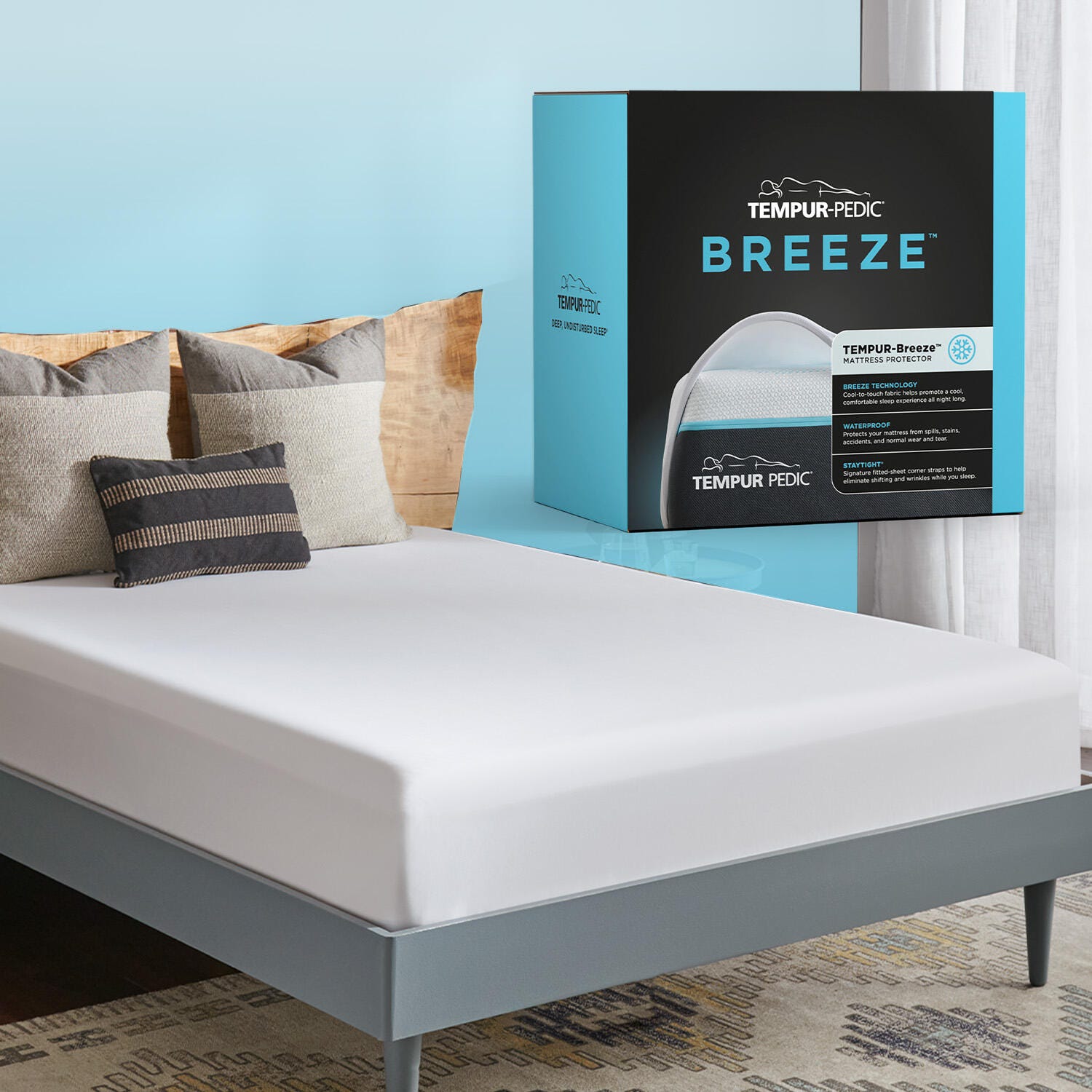 Tempur-Protect Breeze Split California King Mattress Protector, White, rollover