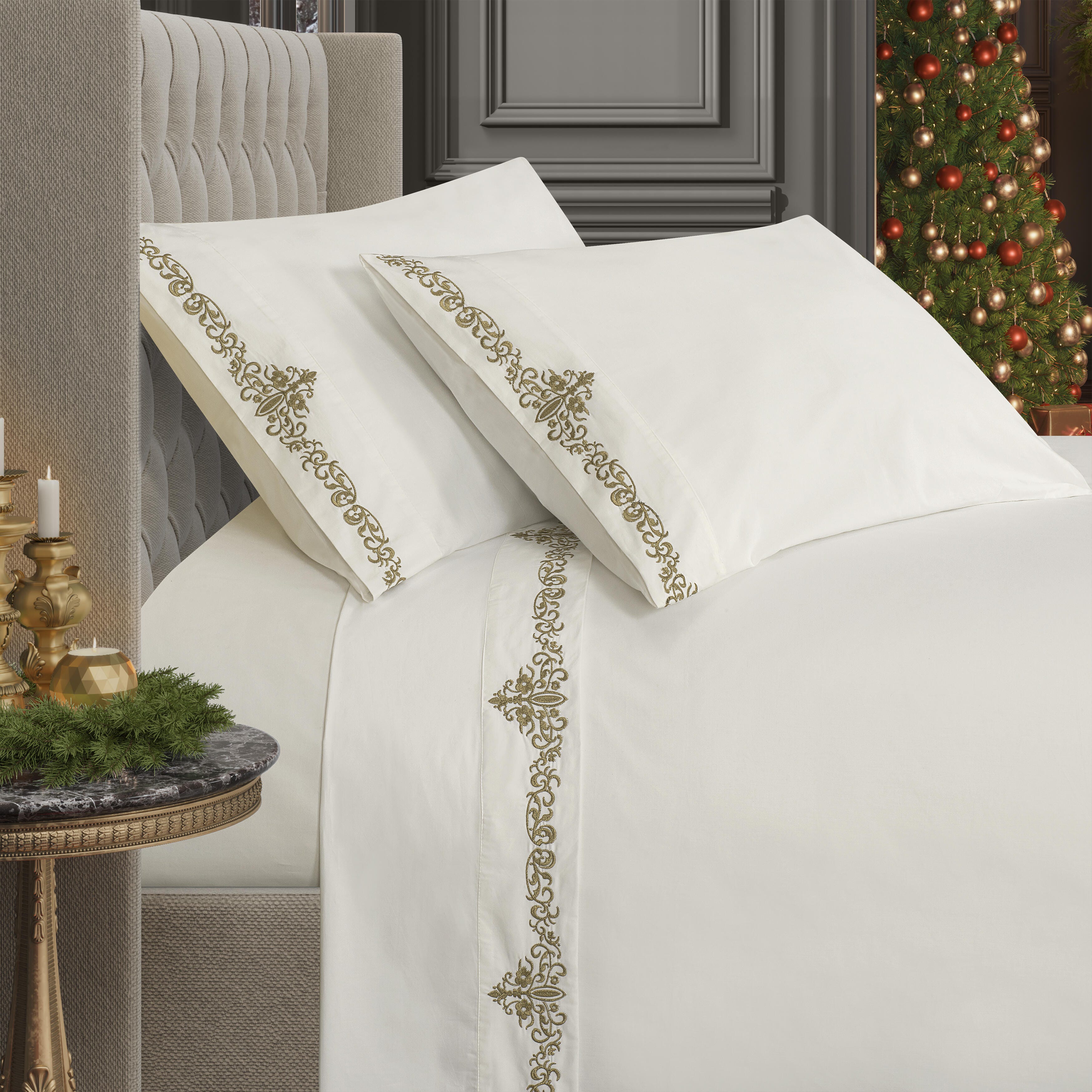 J. Queen New York Noelle Sheet King 4Pc. Sheet Set, Gold, large