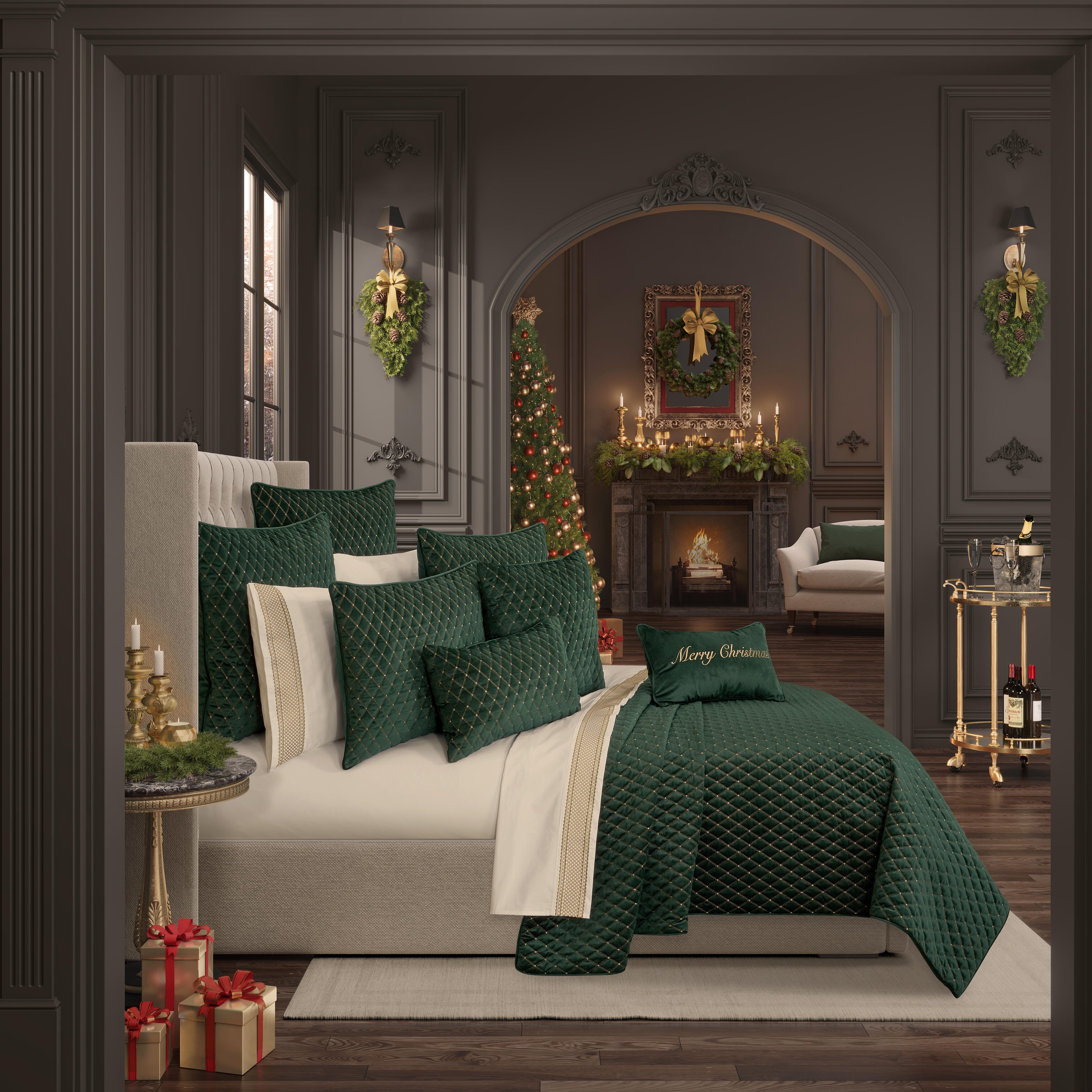 J. Queen New York Grandeur Evergreen Full/Queen 3Pc. Quilt Set, Evergreen, large