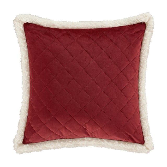 J. Queen New York Casey Sherpa Crimson 18" Square Quilted Decorative Throw Pillow