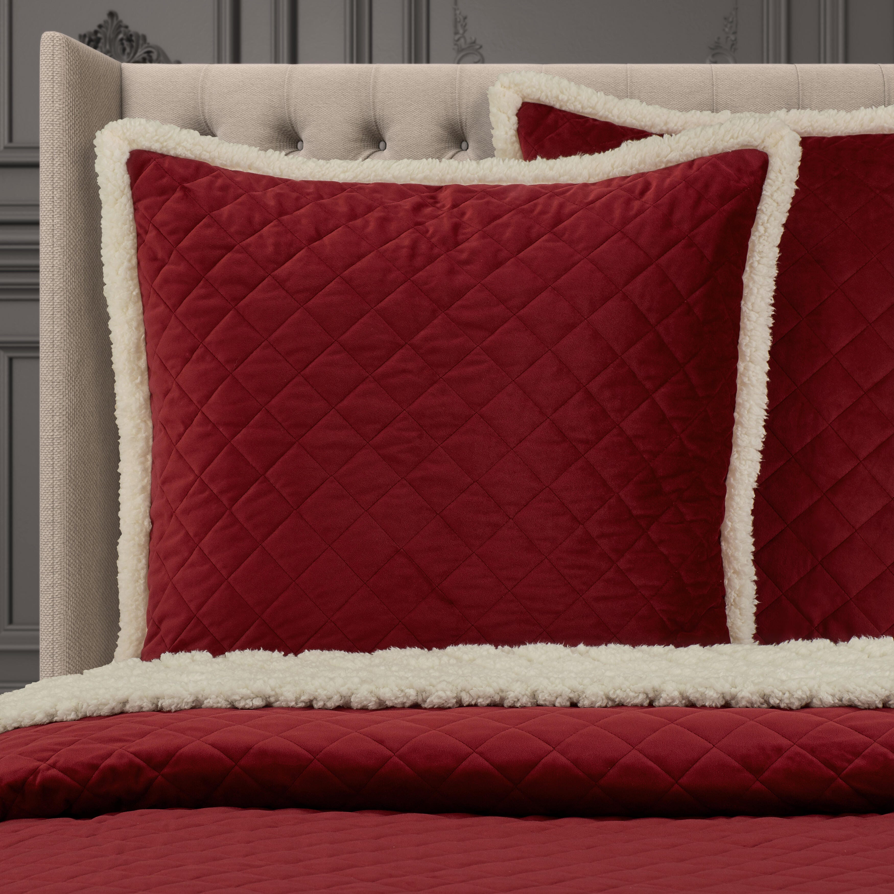 J. Queen New York Casey Sherpa Crimson Euro Quilted Sham, , rollover