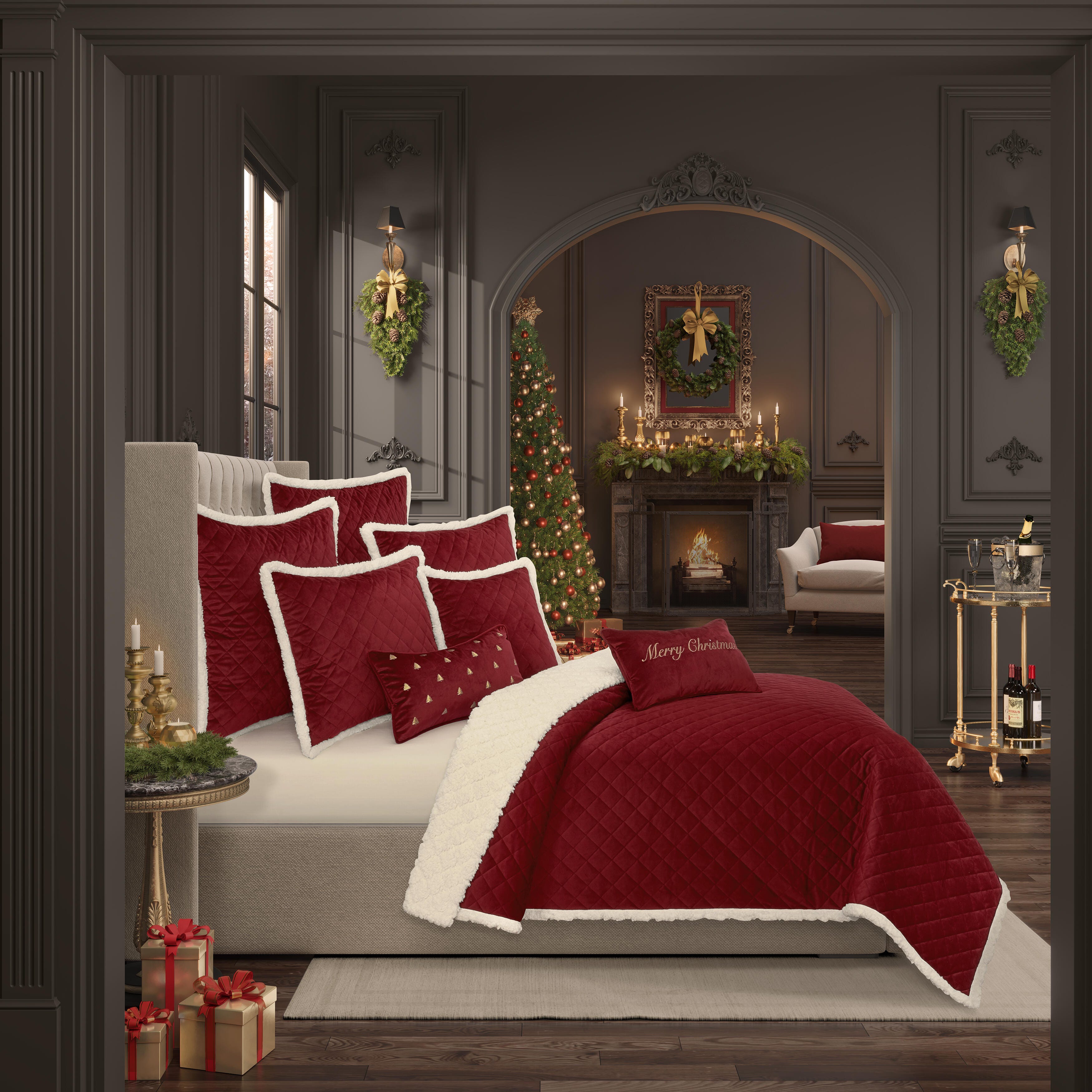 J. Queen New York Casey Sherpa Crimson King/Cal King 3Pc. Quilt Set, Crimson, rollover