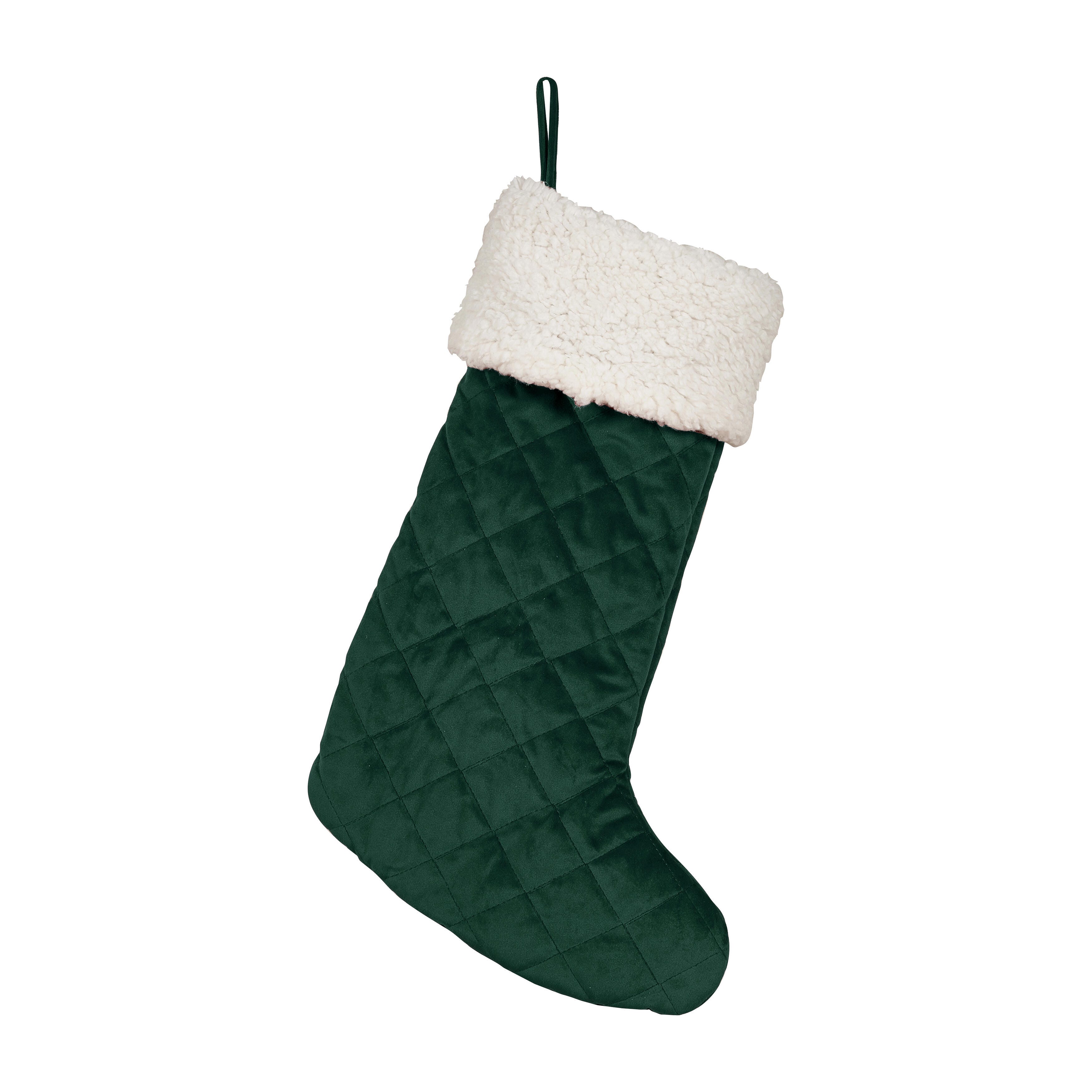 J. Queen New York Casey Sherpa Stocking Quilted Christmas Stocking, Evergreen, large