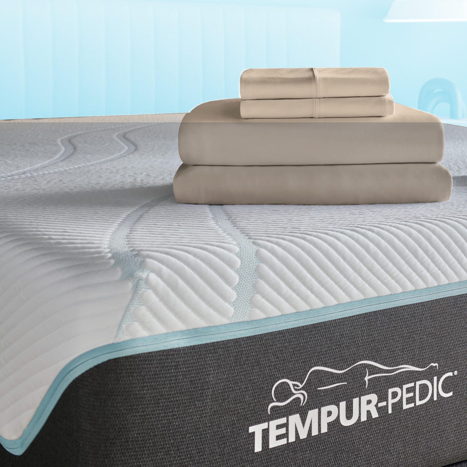 TEMPUR-breeze&deg; Cooling Sheet Set- Split King, Sandstone, rollover
