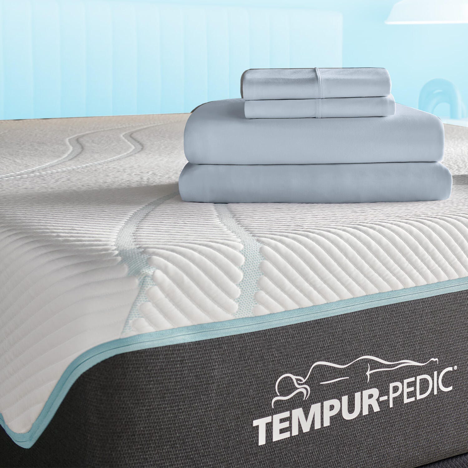 TEMPUR-breeze&deg; Cooling Sheet Set- Twin, Sleepy Blue, rollover
