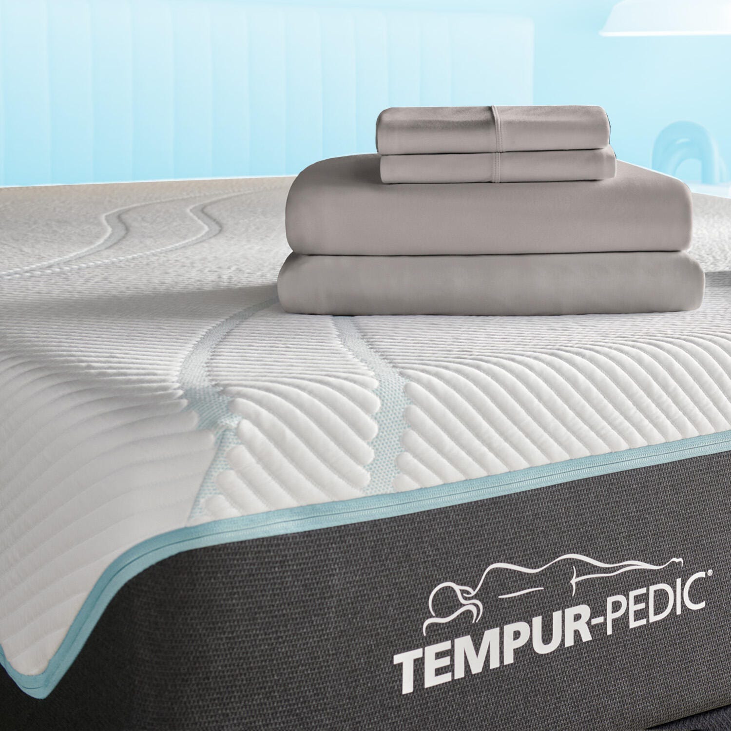 TEMPUR-breeze&deg; Cooling Sheet Set- Twin, Graphite, rollover