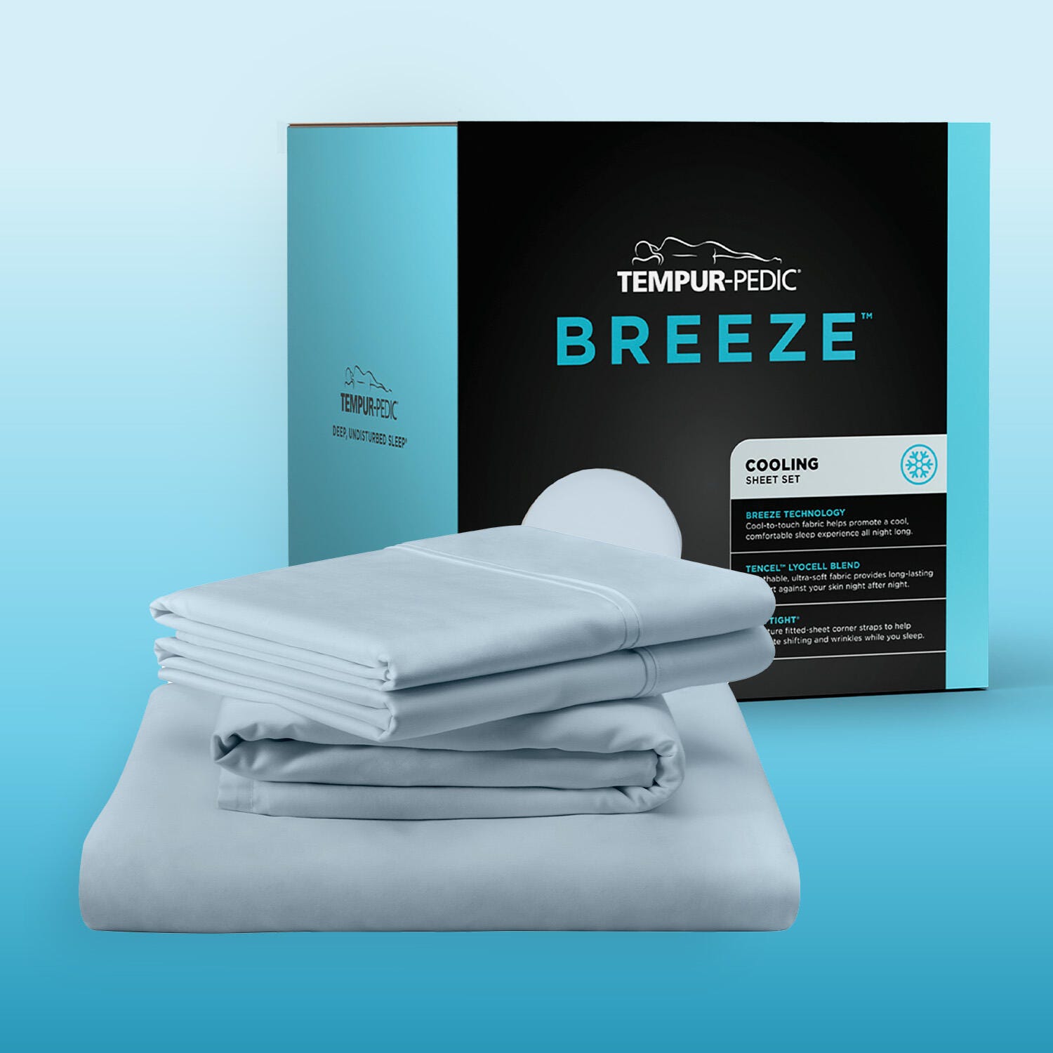 TEMPUR-breeze&deg; Cooling Sheet Set- Queen, Sleepy Blue, large