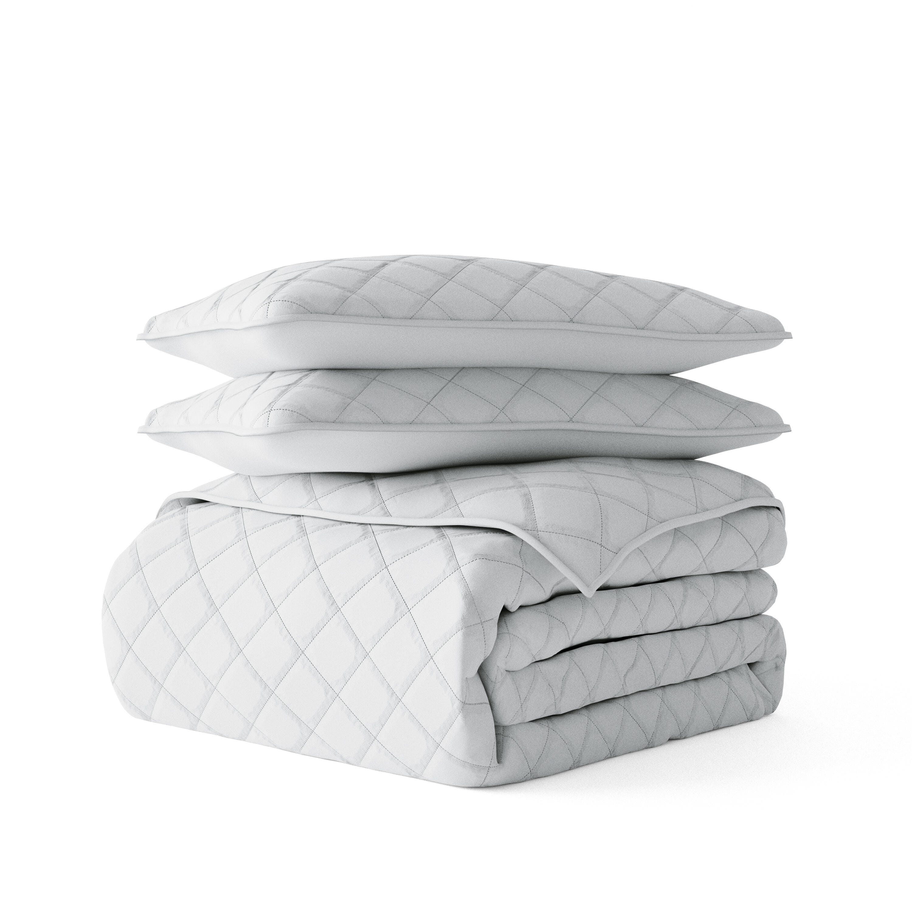 Ienjoy Home All Season 2 Piece Twin/ Twin XL Diamond Stitch Quilt Set with Shams, Light Gray, large