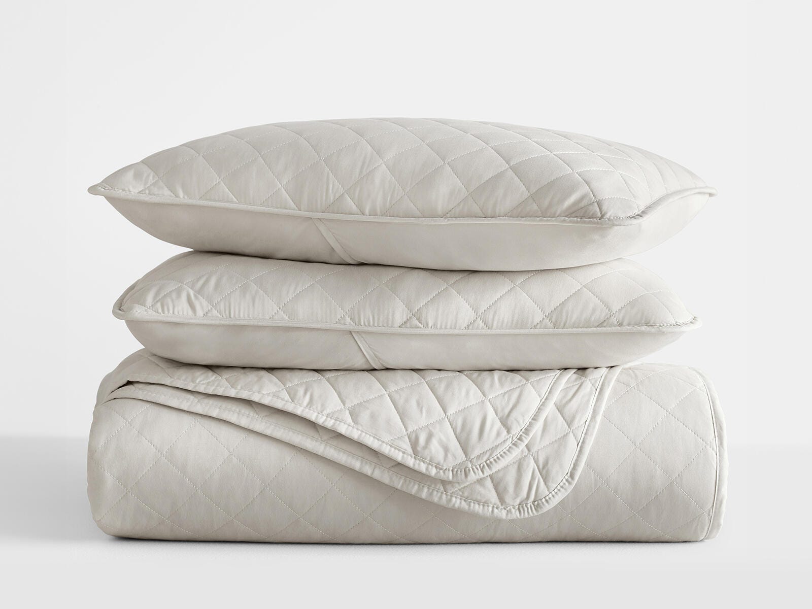 Ienjoy Home All Season 2 Piece Twin/ Twin XL Diamond Stitch Quilt Set with Shams, Natural, large