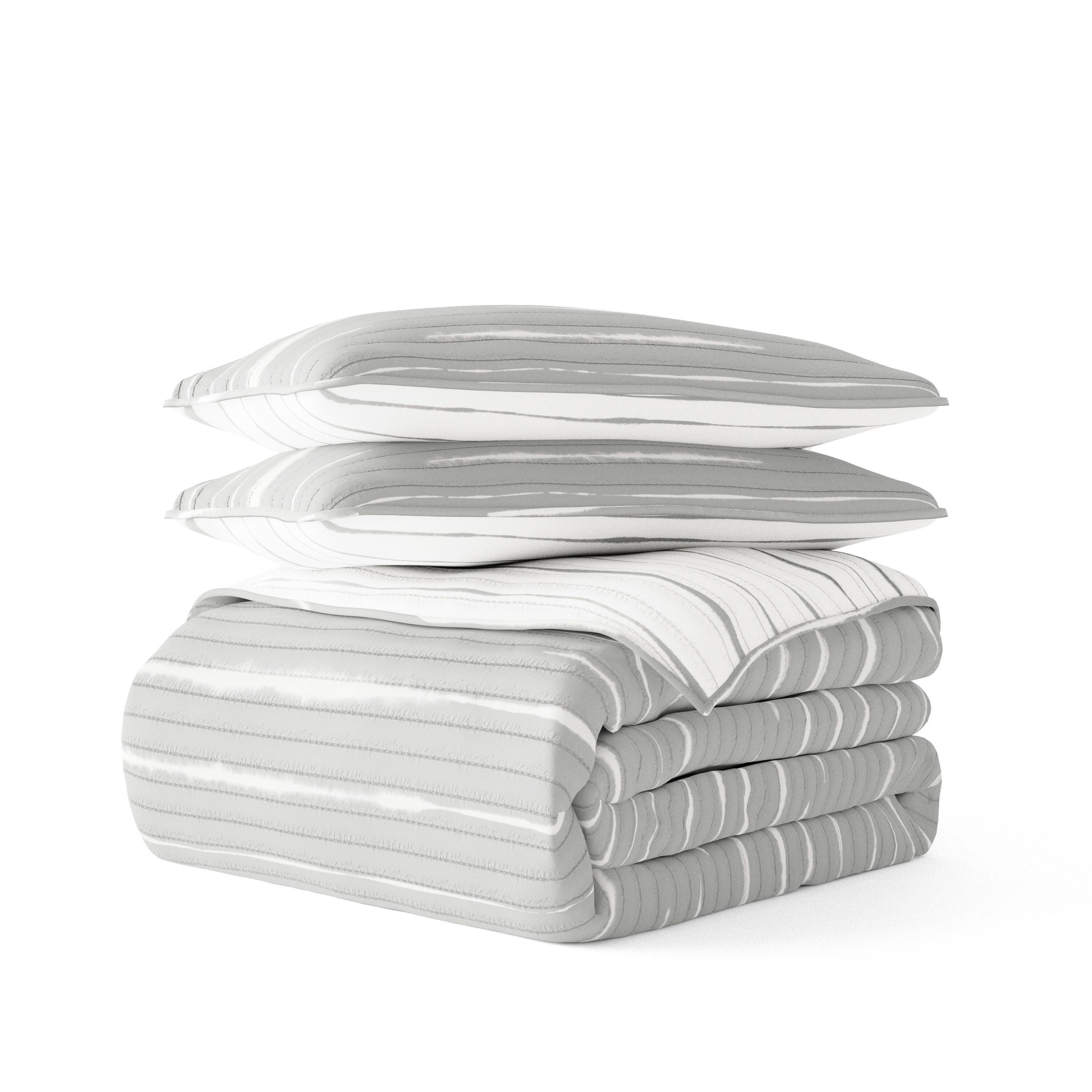 Ienjoy Home All Season 2 Piece Twin/ Twin XL Horizon Lines Reversible Quilt Set with Shams, Light Gray, rollover