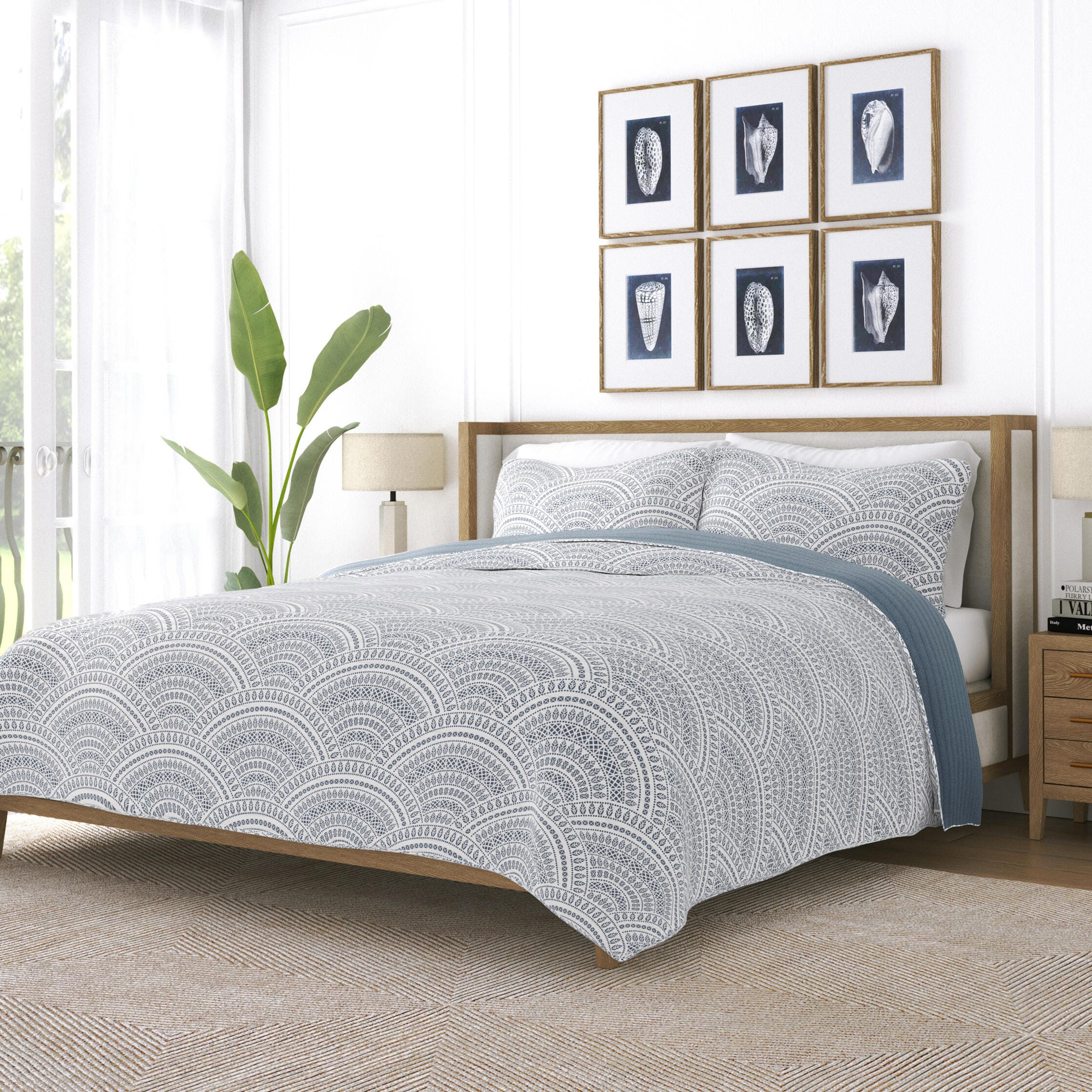 Ienjoy Home All Season 2 Piece Twin/ Twin XL Scallop Reversible Quilt Set with Shams, Dusk Blue, large
