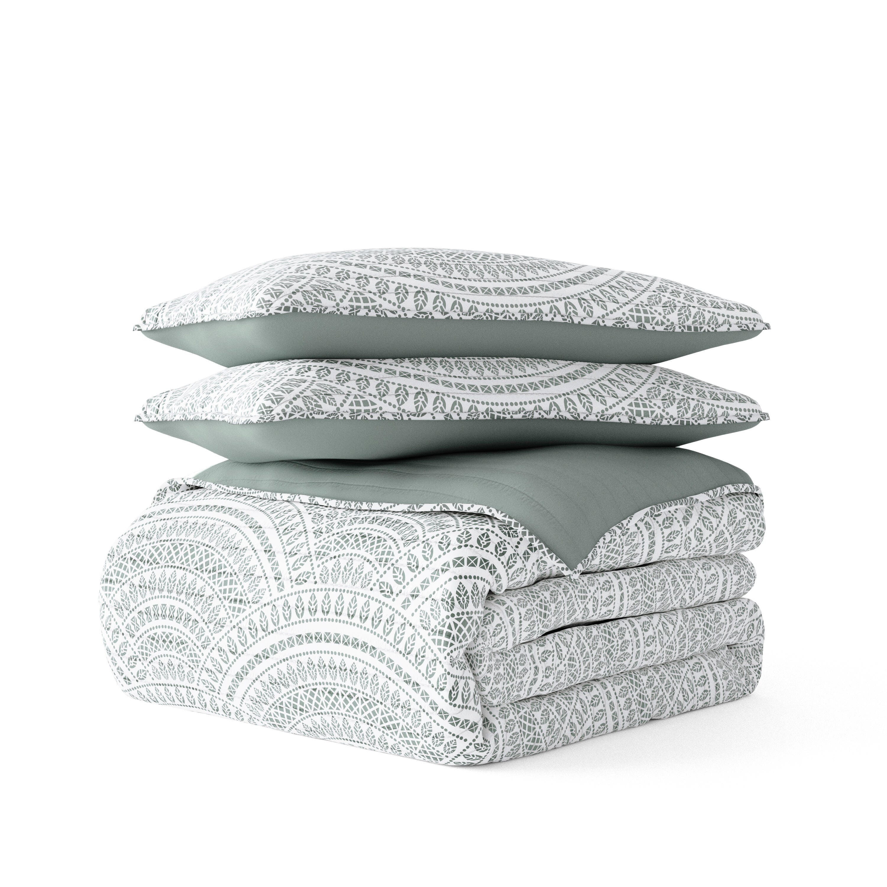 Ienjoy Home All Season 2 Piece Twin/ Twin XL Scallop Reversible Quilt Set with Shams, Eucalyptus, rollover