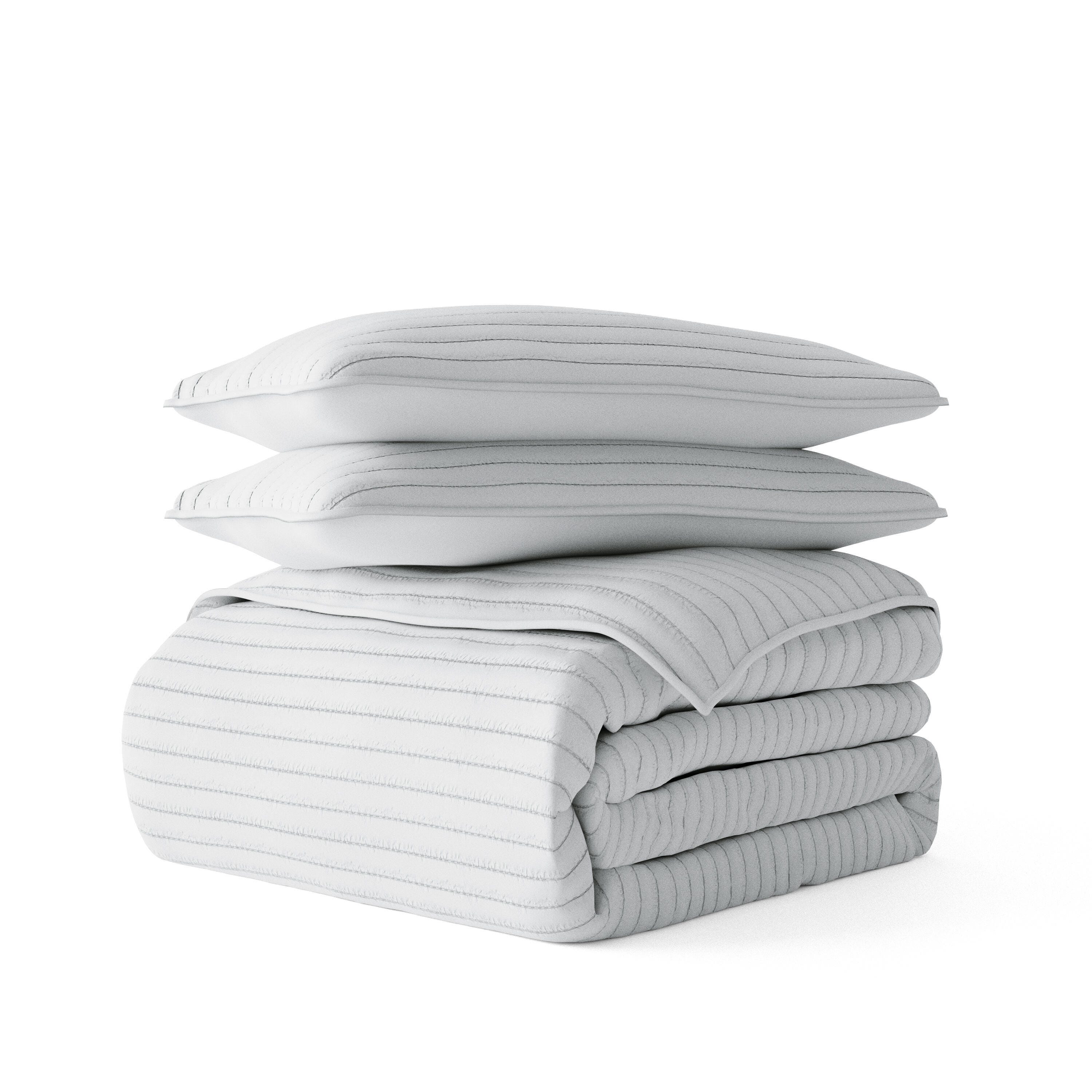 Ienjoy Home All Season 2 Piece Twin/ Twin XL Stripe Stitch Quilt Set with Shams, Light Gray, large