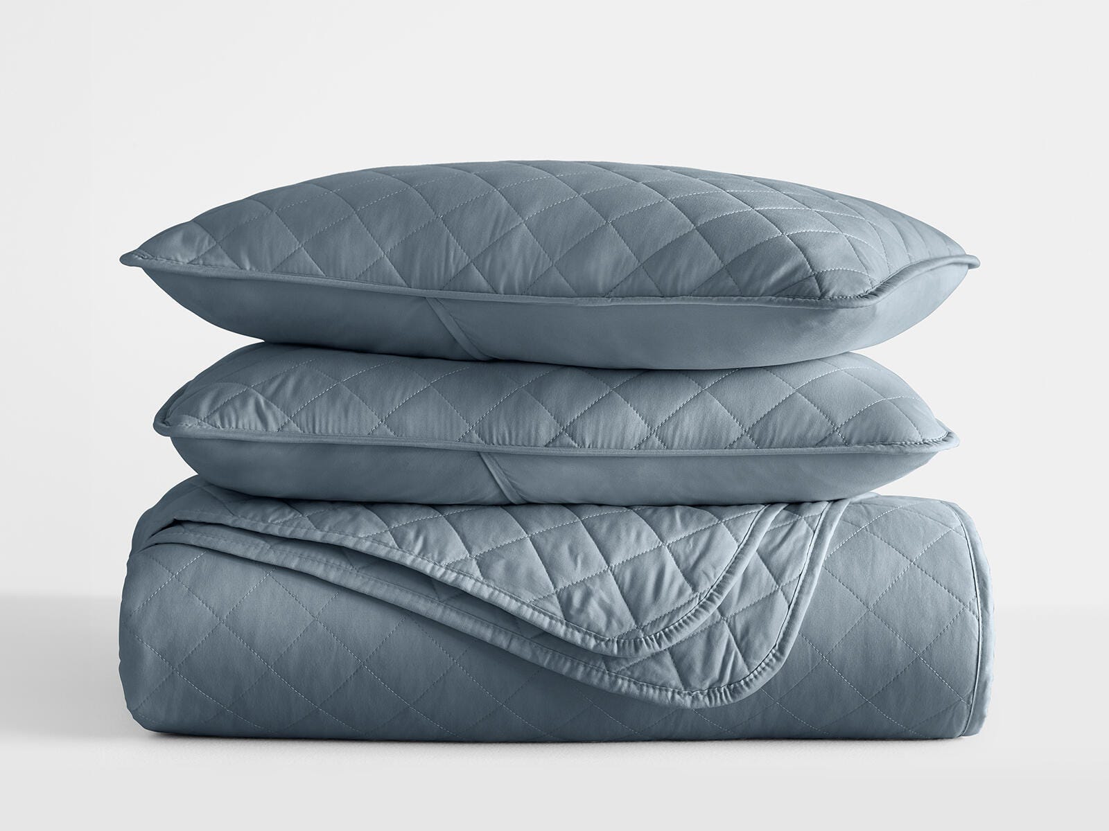 Ienjoy Home All Season 3 Piece Full/Queen Diamond Stitch Quilt Set with Shams, Dusk Blue, large