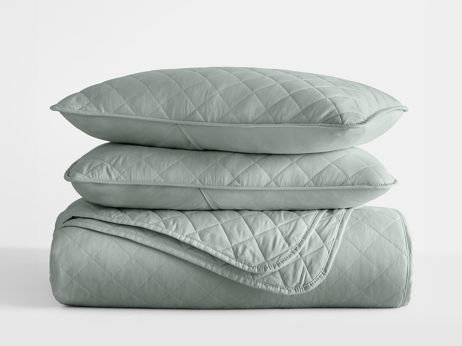 Ienjoy Home All Season 3 Piece Full/Queen Diamond Stitch Quilt Set with Shams, Eucalyptus, large