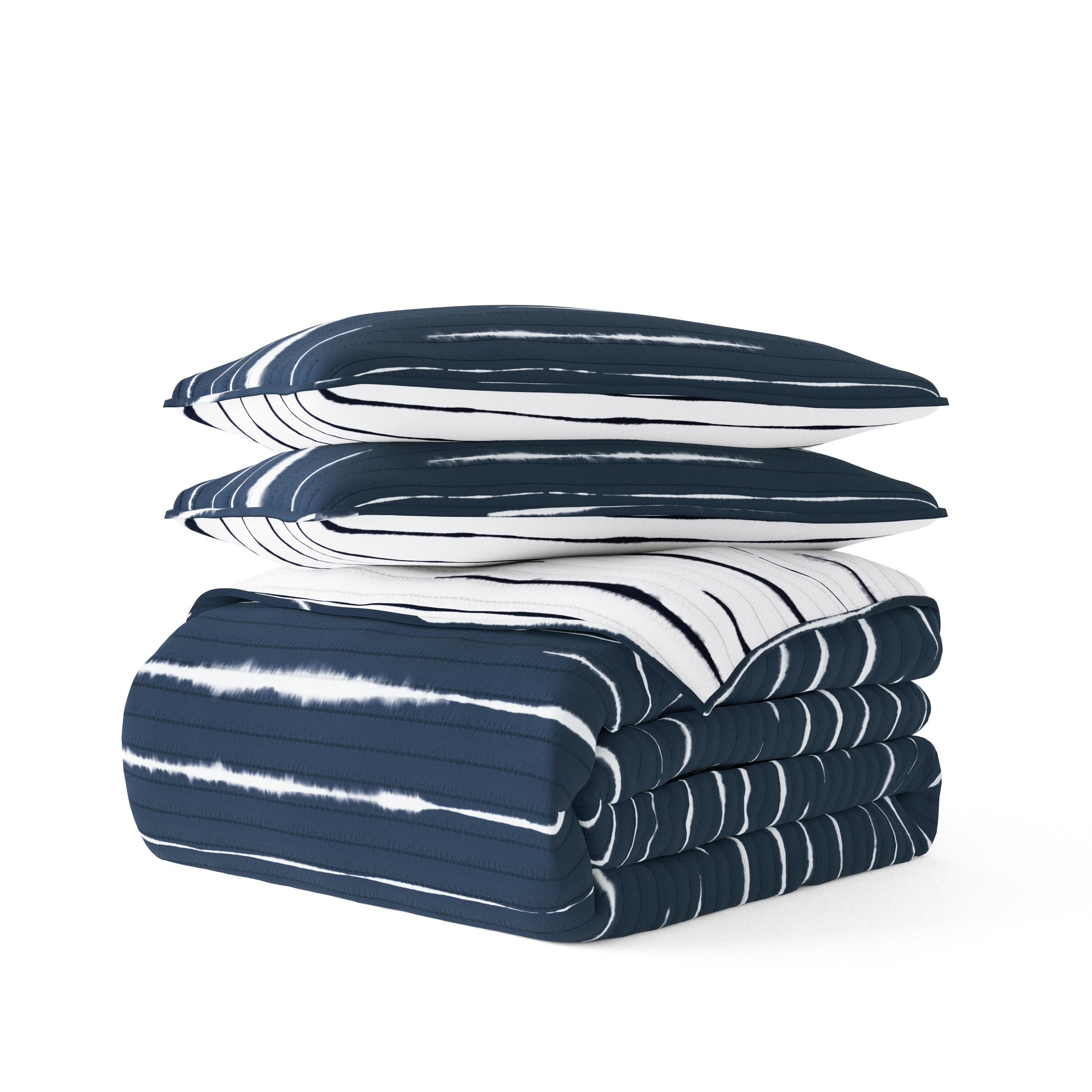 Ienjoy Home All Season 3 Piece Full/Queen Horizon Lines Reversible Quilt Set with Shams, Navy, rollover