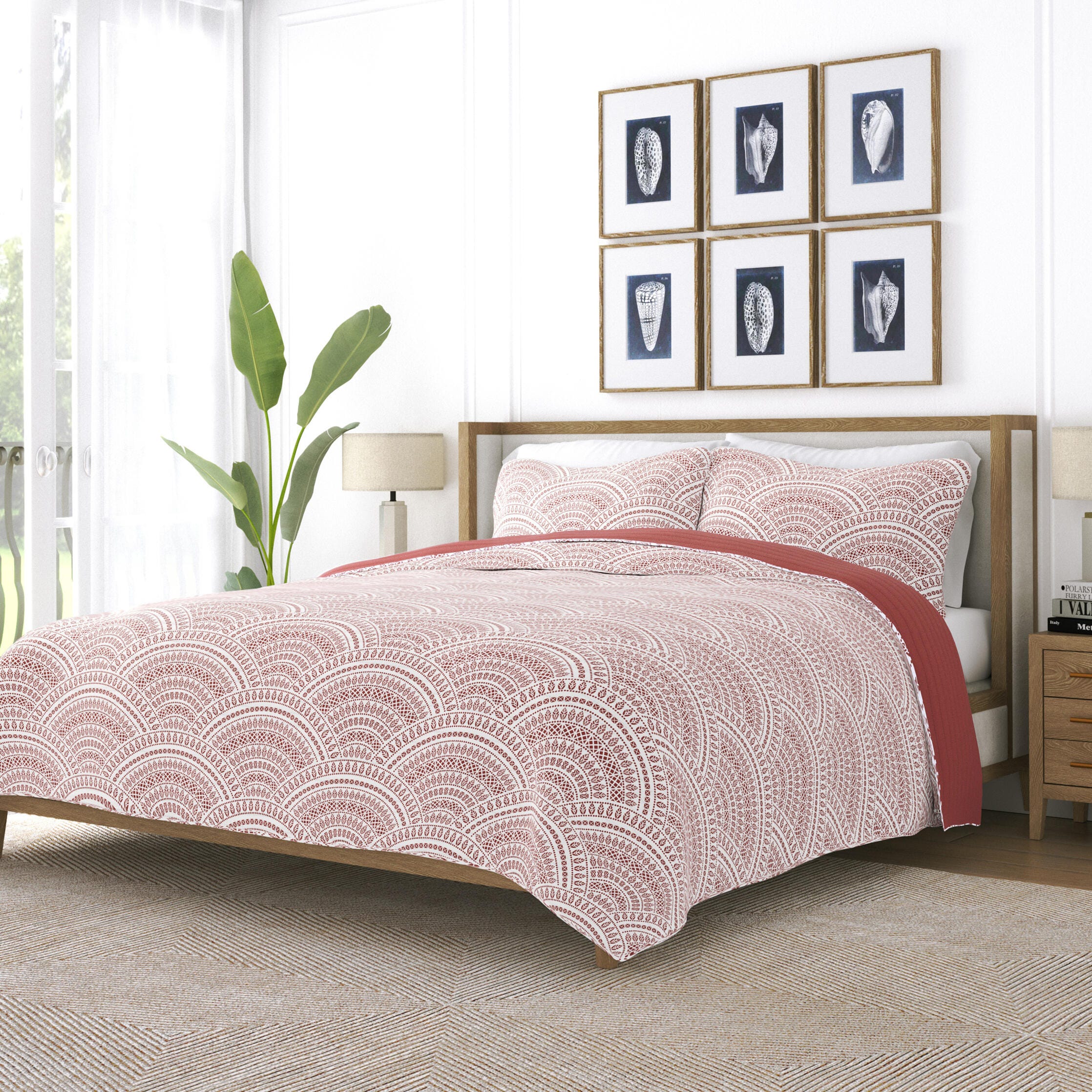 Ienjoy Home All Season 3 Piece Full/Queen Scallop Reversible Quilt Set with Shams, Terracotta, large