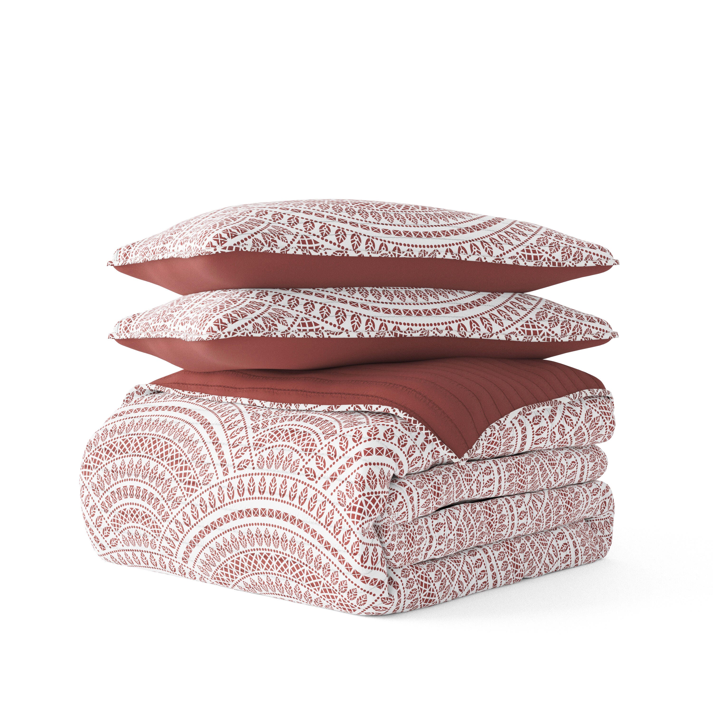 Ienjoy Home All Season 3 Piece Full/Queen Scallop Reversible Quilt Set with Shams, Terracotta, rollover