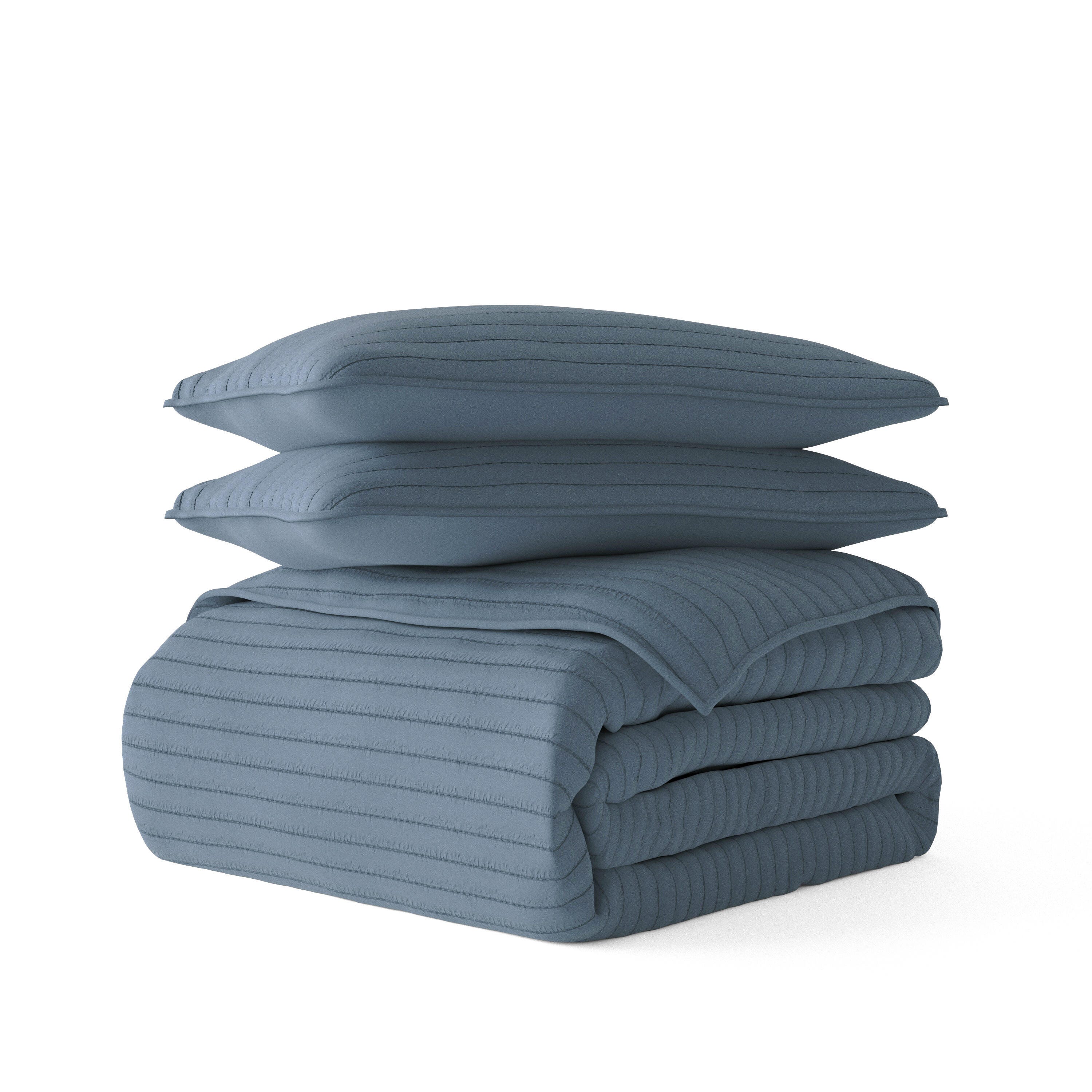 Ienjoy Home All Season 3 Piece Full/Queen Stripe Stitch Quilt Set with Shams, Dusk Blue, large