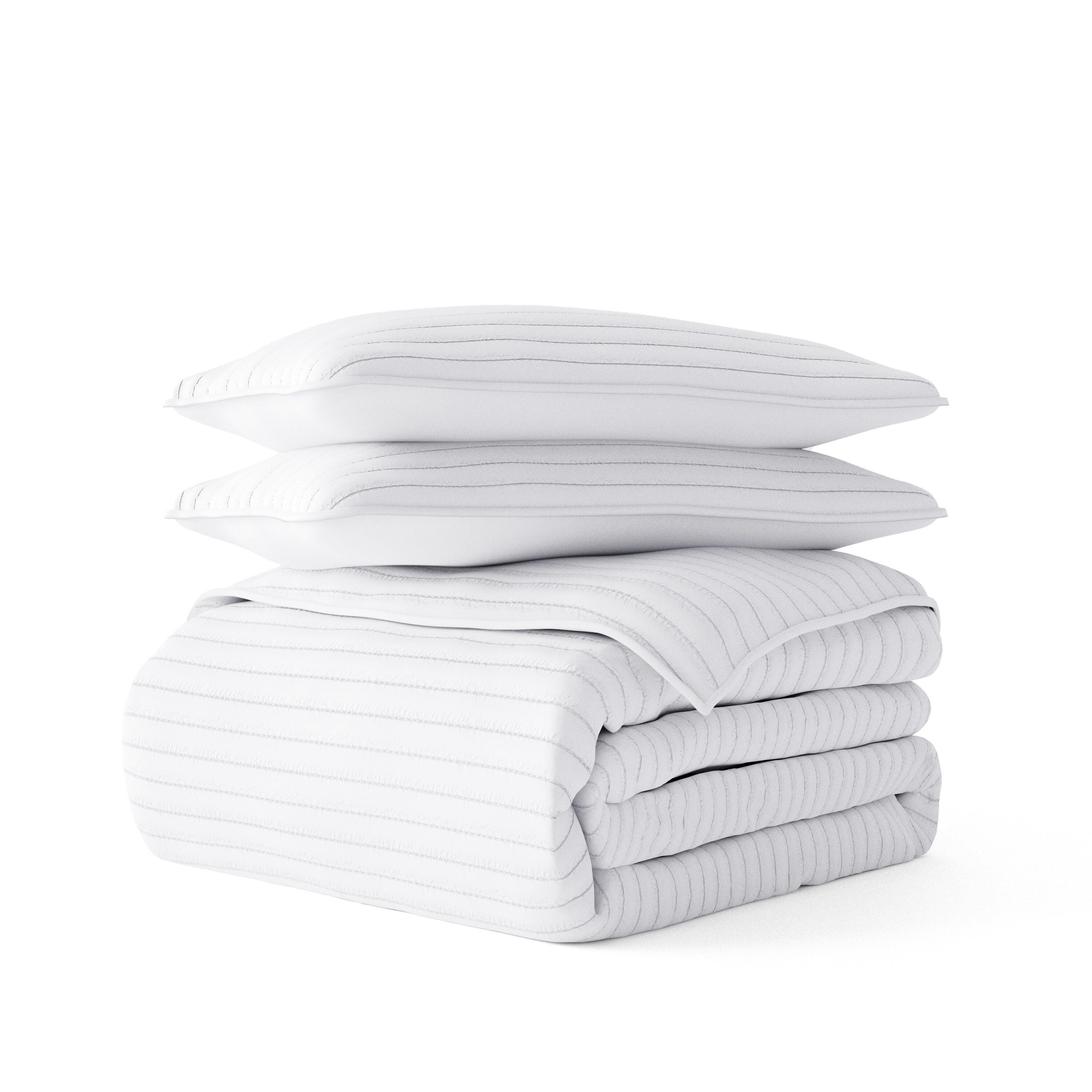 Ienjoy Home All Season 3 Piece Full/Queen Stripe Stitch Quilt Set with Shams, White, large