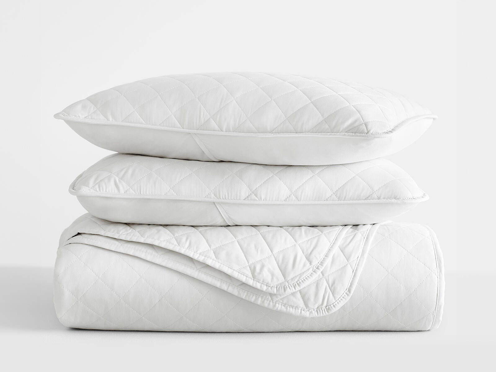 Ienjoy Home All Season 3 Piece King/California King Diamond Stitch Quilt Set with Shams, White, large