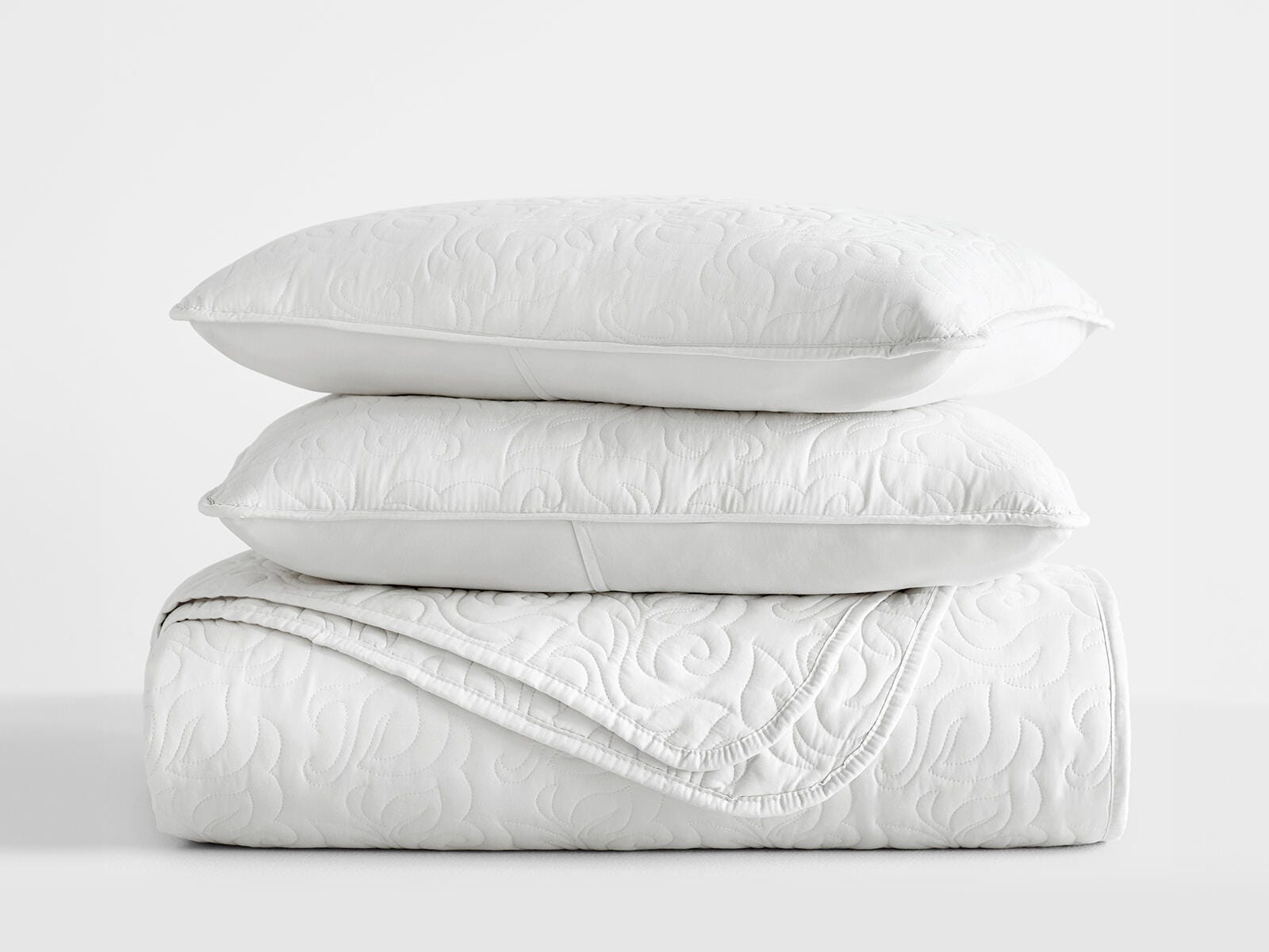 Ienjoy Home All Season 3 Piece King/California King Floral Stitch Quilt Set with Shams, White, large