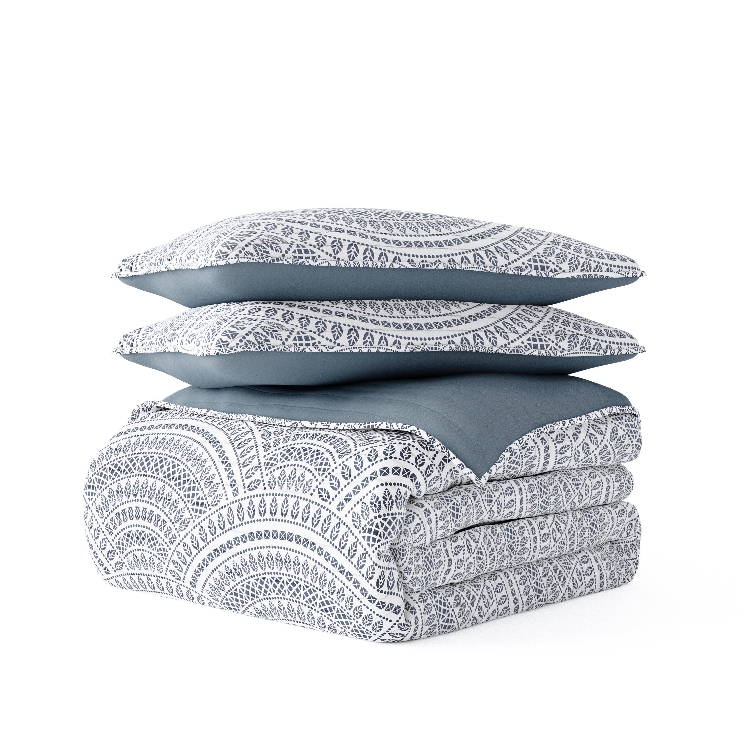 Ienjoy Home All Season 3 Piece King/California King Scallop Reversible Quilt Set with Shams, Dusk Blue, rollover
