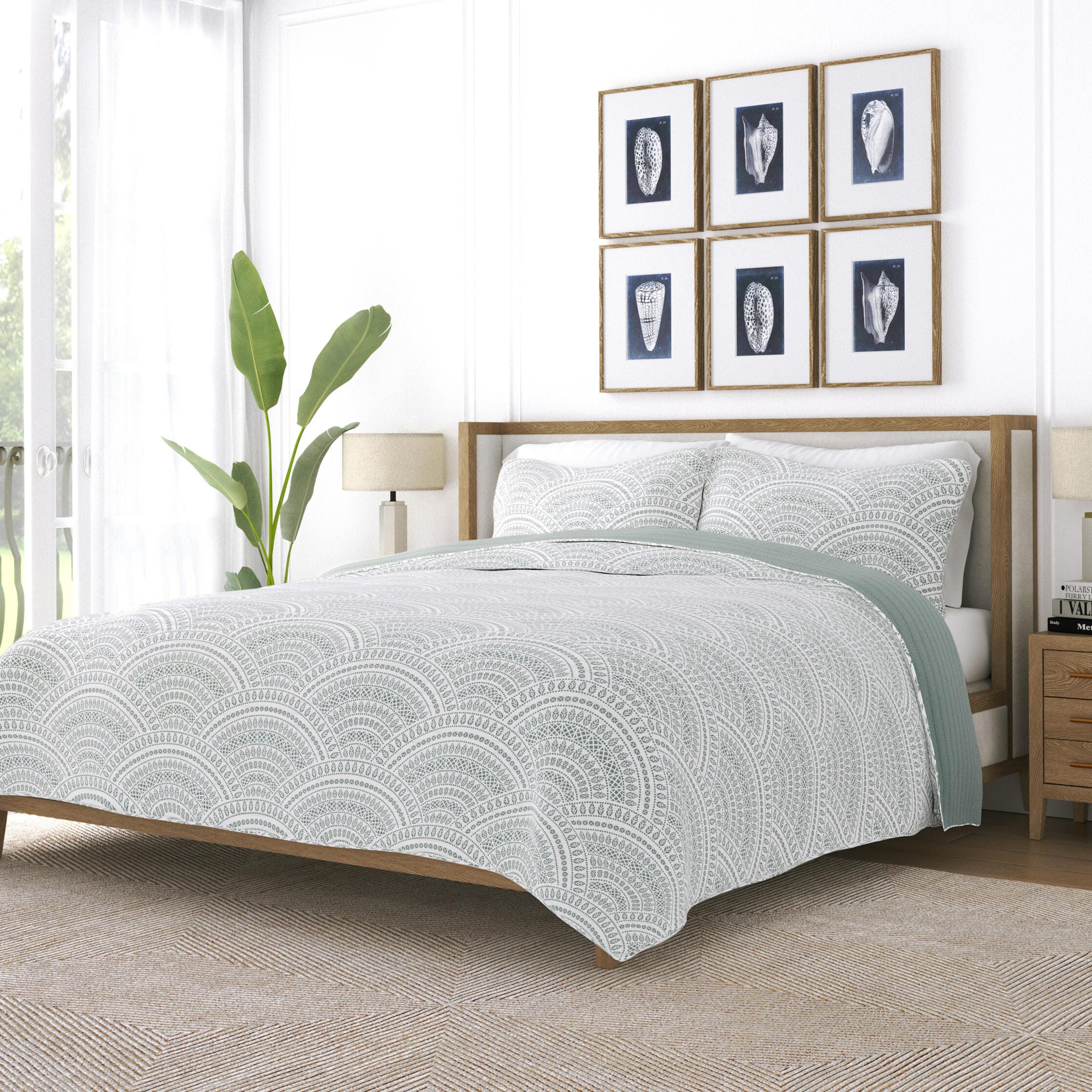 Ienjoy Home All Season 3 Piece King/California King Scallop Reversible Quilt Set with Shams, Eucalyptus, large
