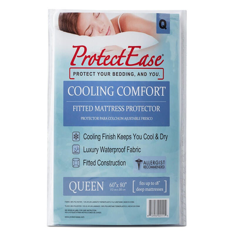 PROTECTEASE Cooling Fitted Queen Mattress Protector, White, large