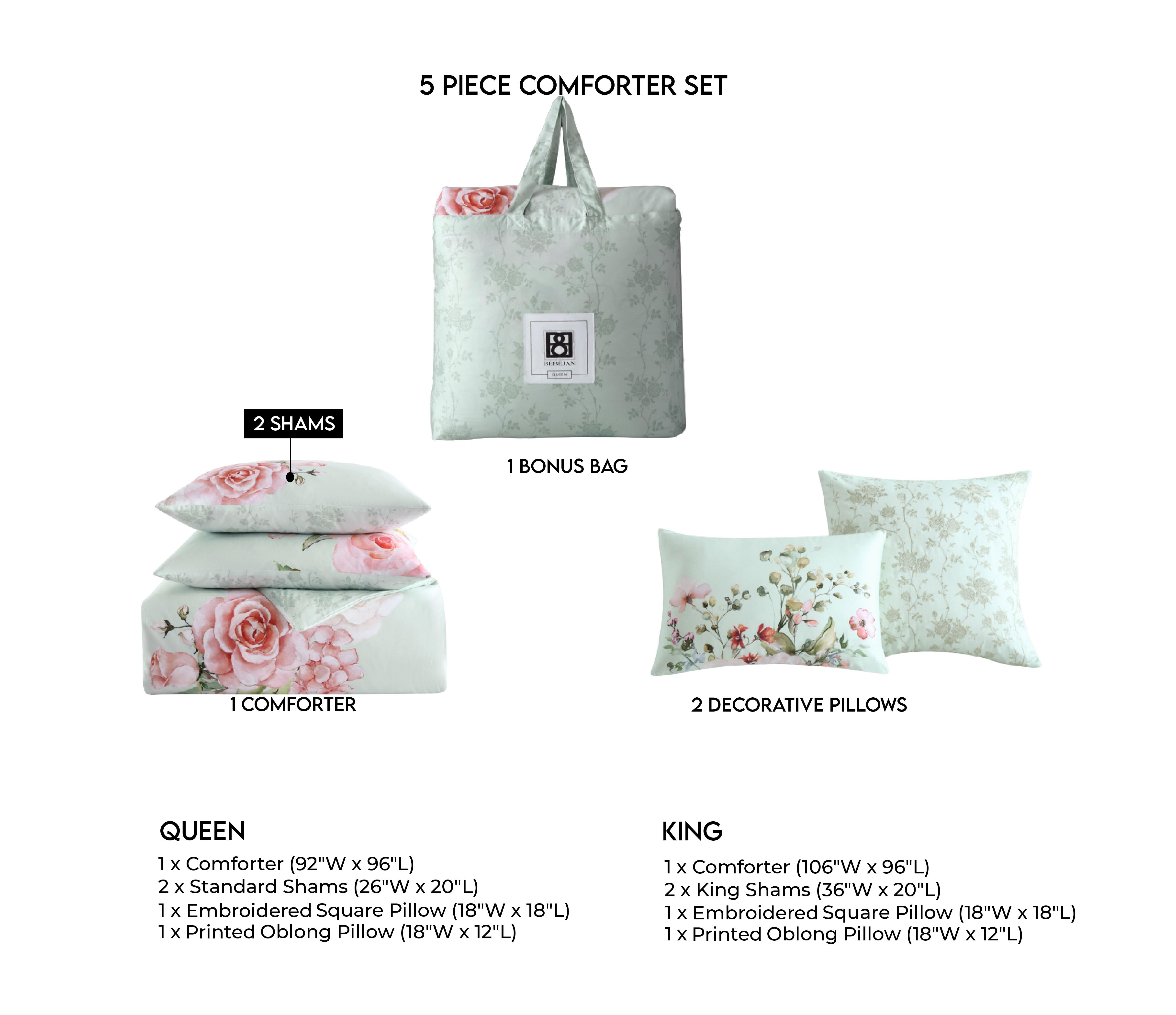 Bebejan® Rose on Misty Green 100% Cotton 5-Piece Reversible Comforter Set, Green, large