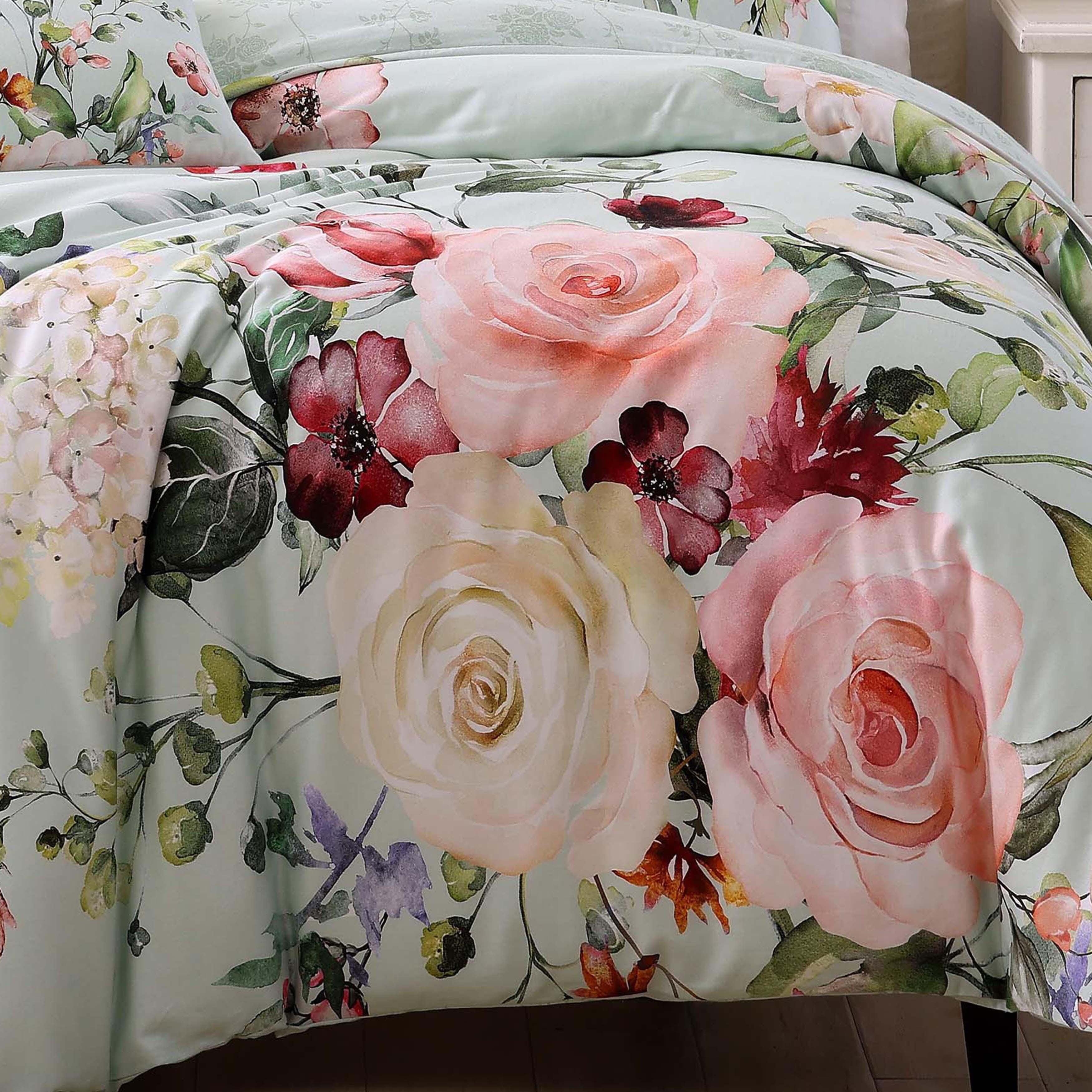 Bebejan&reg; Rose on Misty Green 100% Cotton 5-Piece Reversible Comforter Set, Green, large