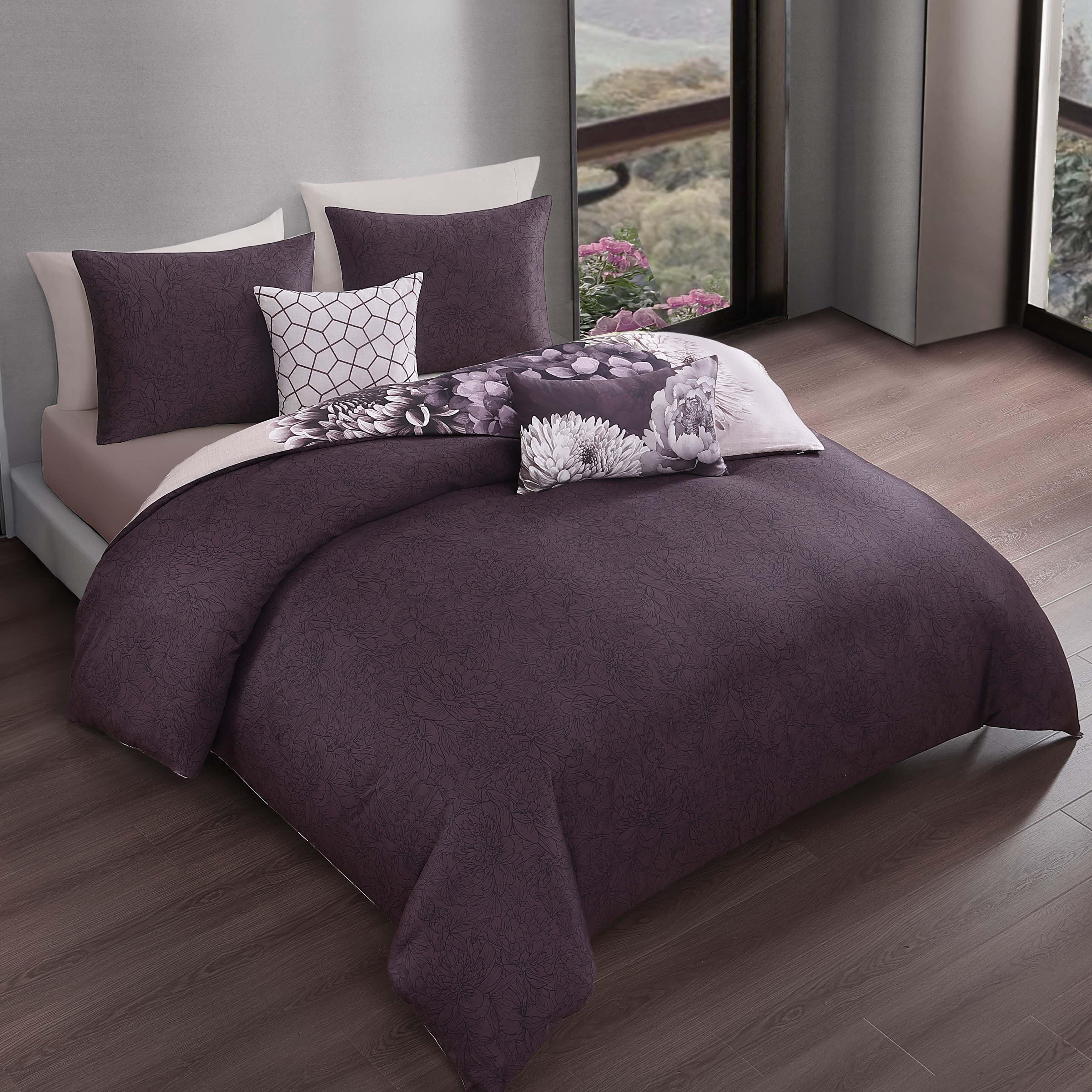 Bebejan® Bloom 100% Cotton 5-Piece Reversible Comforter Set, Purple, large
