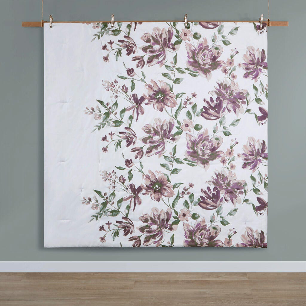 Alice King Floral Comforter Set with Bed Sheets, Mauve, large