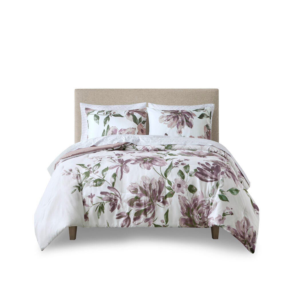 Alice Full Floral Comforter Set with Bed Sheets, Mauve, rollover