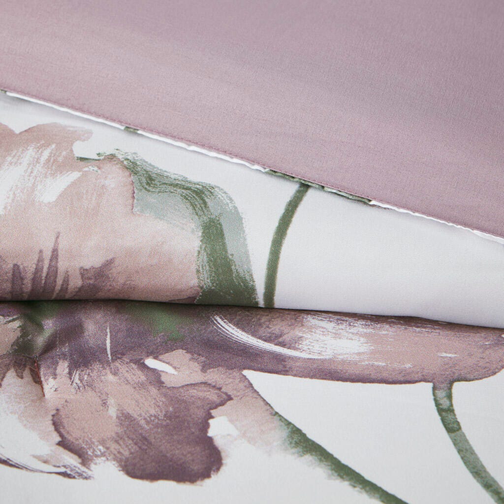 Alice Twin Floral Comforter Set with Bed Sheets, Mauve, large