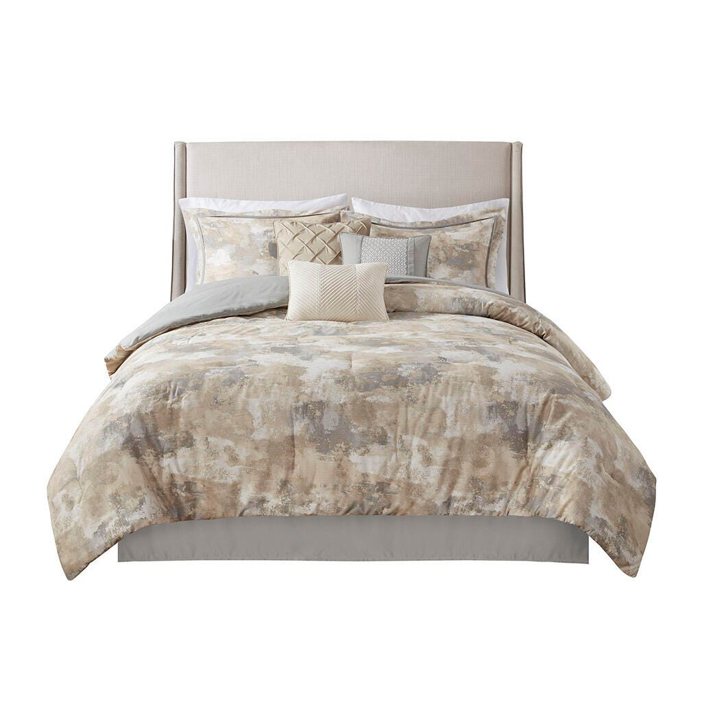 Beacon California King 7 Piece Textured Blend Comforter Set, Gray, rollover